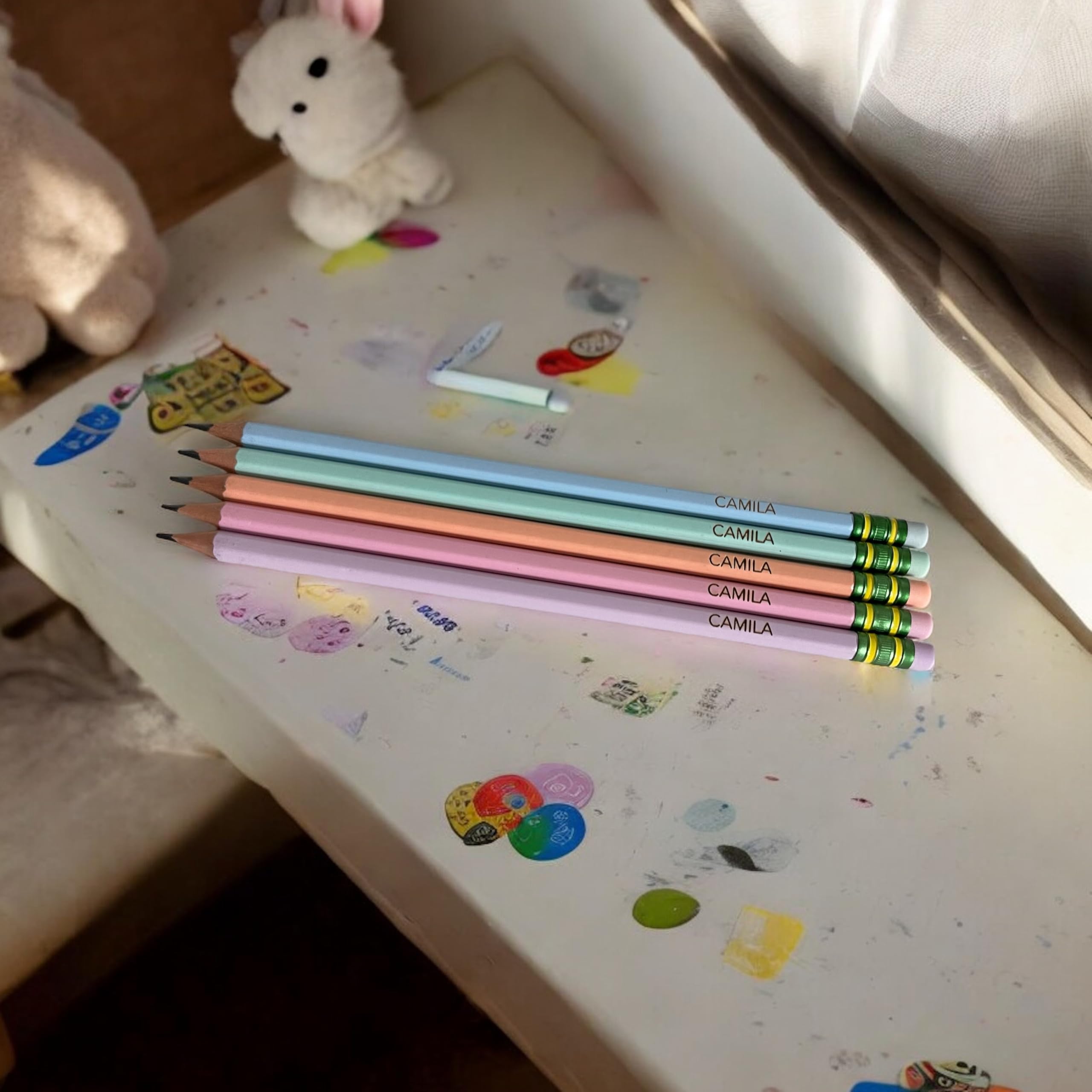 Custom Engraved Pastel Pencils - Personalized Name Pencils Set of 5 - Unique School & Office Supplies for Students, Teachers & Professionals - Perfect for Gifts, Back to School & Work Essentials