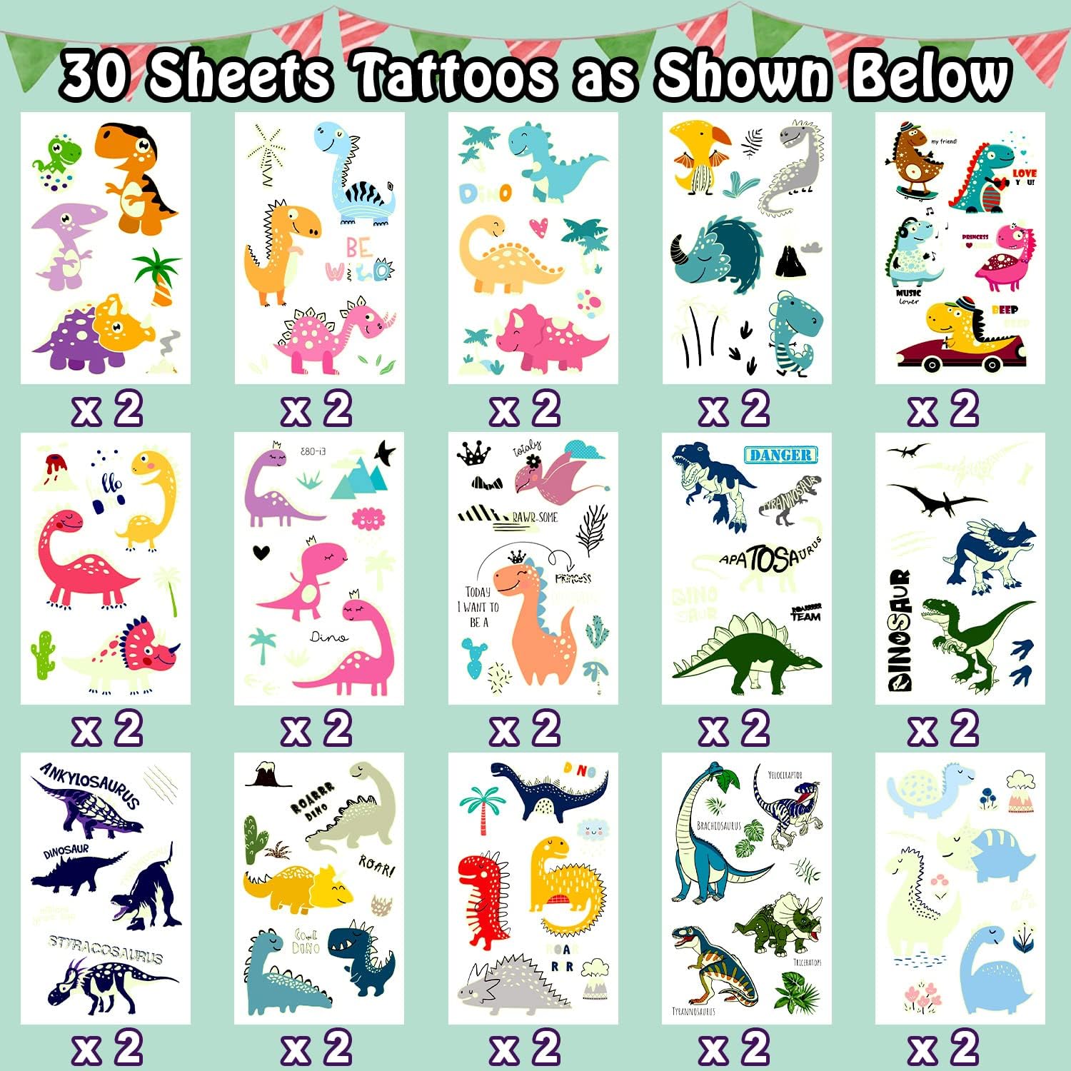 Glow in the Dark Dinosaur Tattoos for Kids - 30 Sheets Luminous Dinosaur Stickers, Party Favors for Boys Birthday Decorations, Dinosaur Theme Party Supplies - Perfect for Birthday Parties, Goodie Bags, Halloween Costumes and Classroom Rewards