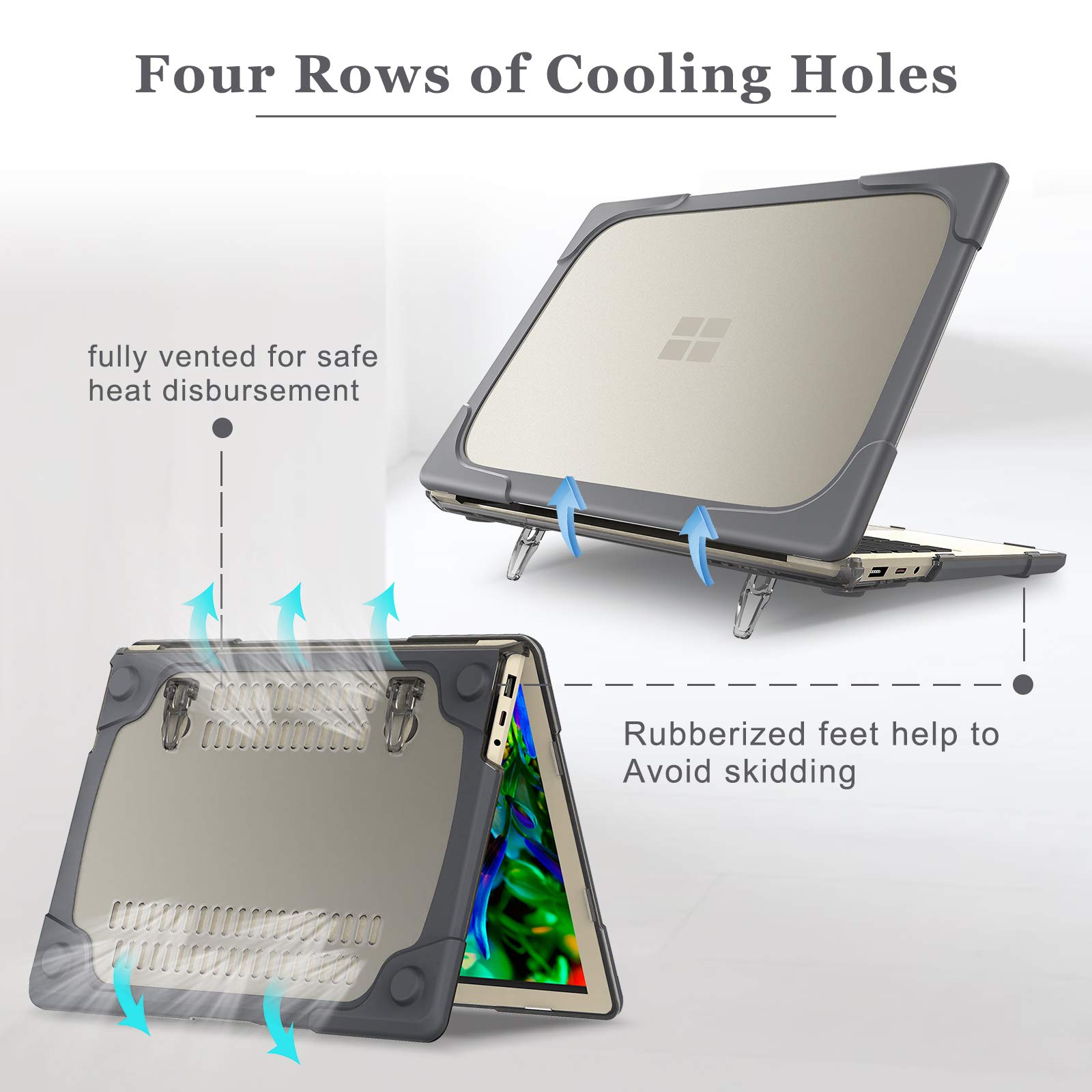 BATYUE Slim Hard Shell Case for 12.4-inch Microsoft Surface Laptop Go - Protective Cover with Touch Screen Compatibility & Foldable Kickstand (Grey) - Perfect for Work, Travel, and School Use