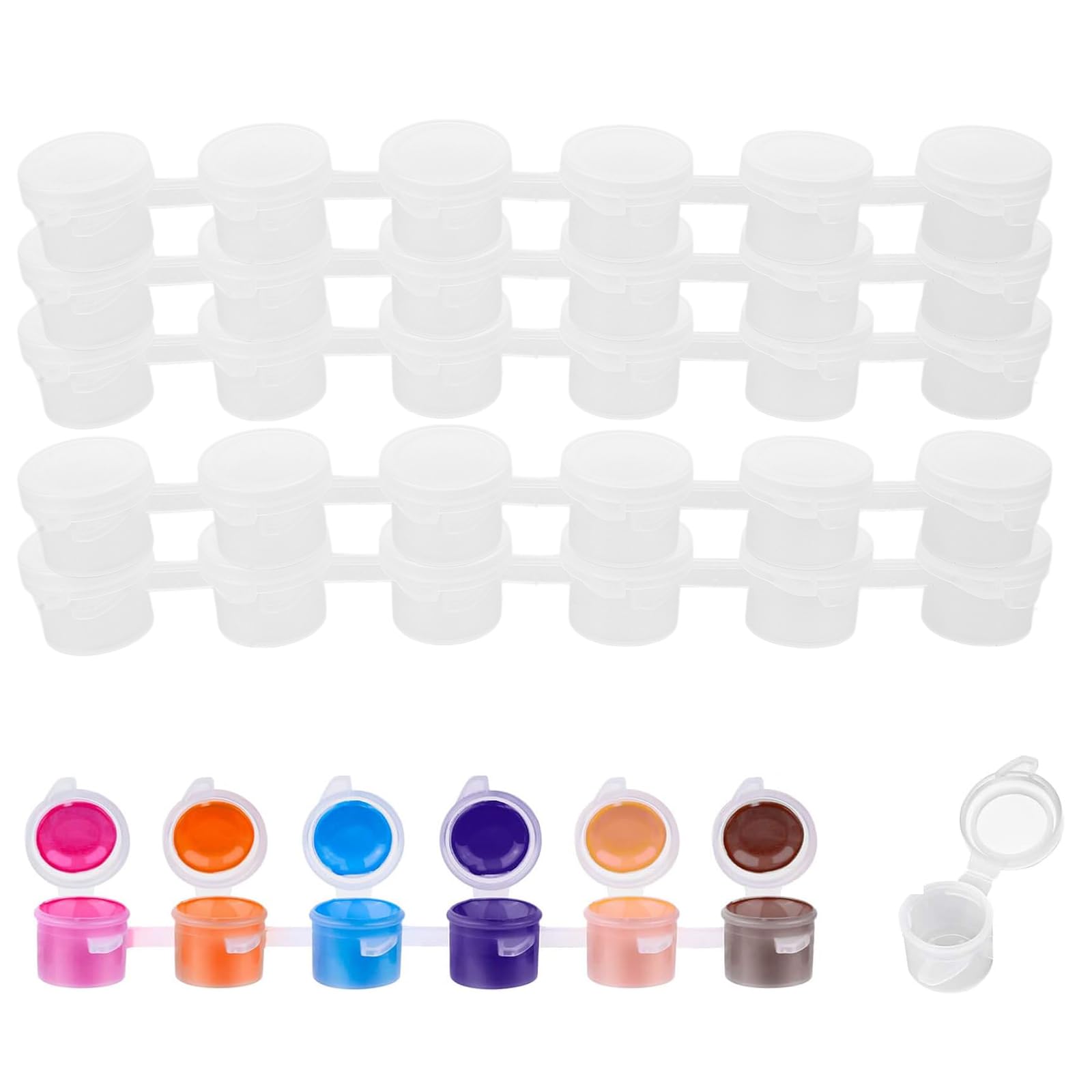 FAVOMOTO 30PCS Clear Plastic Paint Pots with Lids - Mini Paint Storage Cups for Artists & Crafters - Conjoined Design for Easy Carrying - Perfect for Acrylic, Watercolor & Oil Painting Supplies (Ideal for DIY Projects, Art Classes & Home Decor)