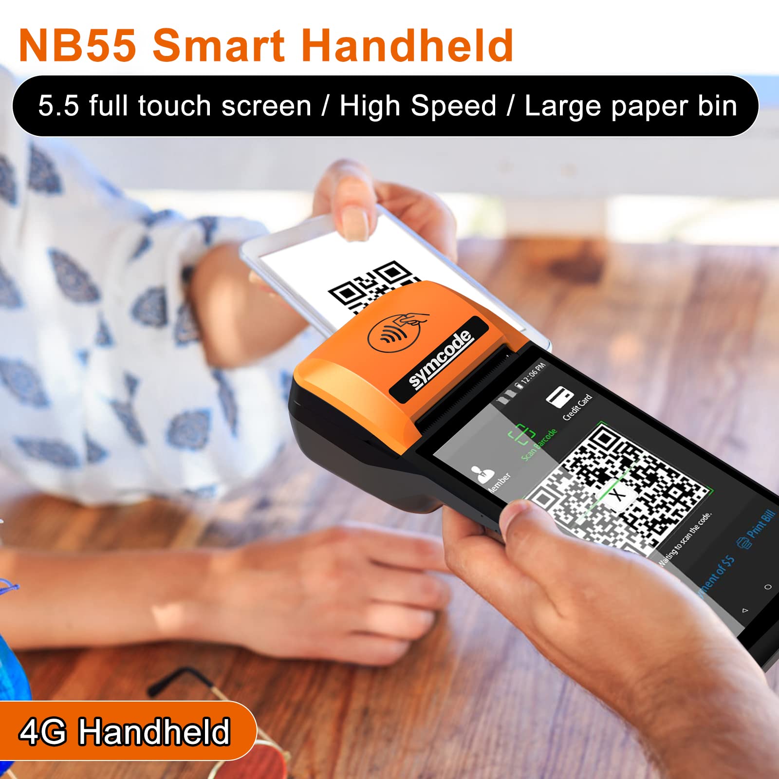 Symcode 58mm High Speed Thermal POS PDA Receipt Printer - Android 12, 5.5