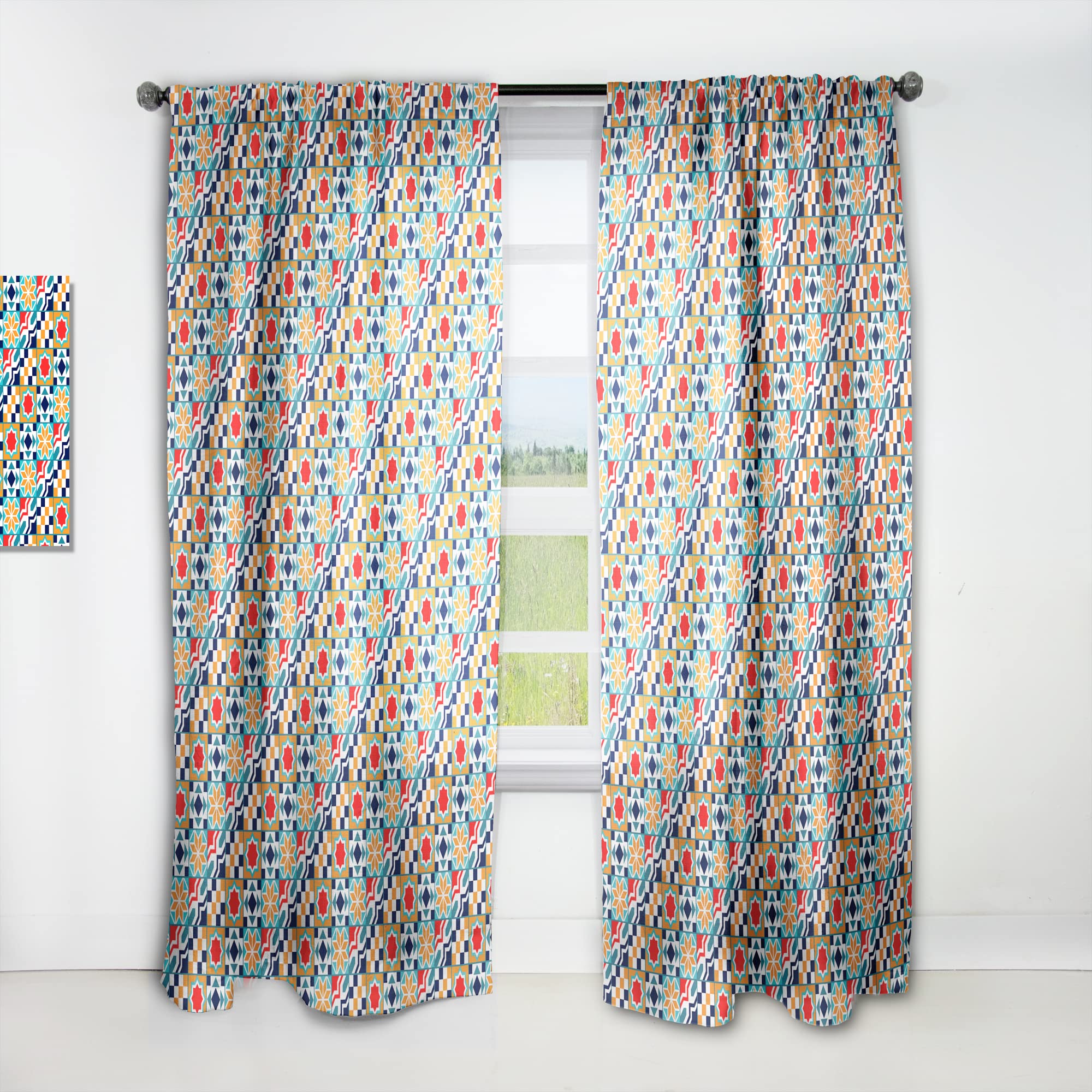 DesignQ Thermal Insulated Curtains - Colorful Diagonal Geometric Tiles Pattern Window Drapes for Bedroom & Living Room (52x90, Single Panel) - Perfect for Home Decor, Privacy & Energy Efficiency