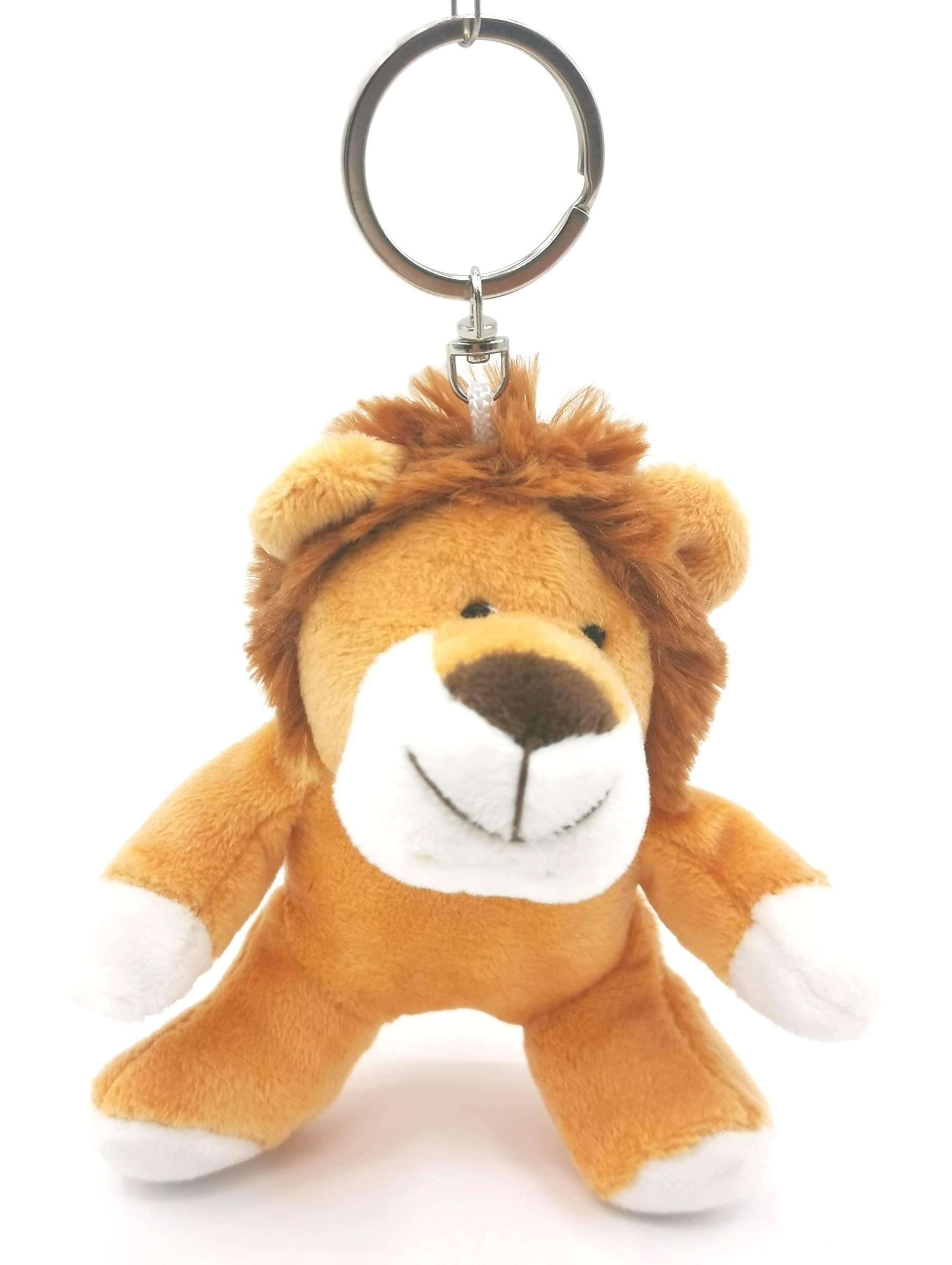 Pozoda Realistic Lion Plush Keychain - Cute Stuffed Animal Toy, Soft Backpack Ornament & Key Ring for Kids, Gray, 4.7x4.7x2.7 inches - Perfect for School Bags, Gifts & Jungle Animal Lovers