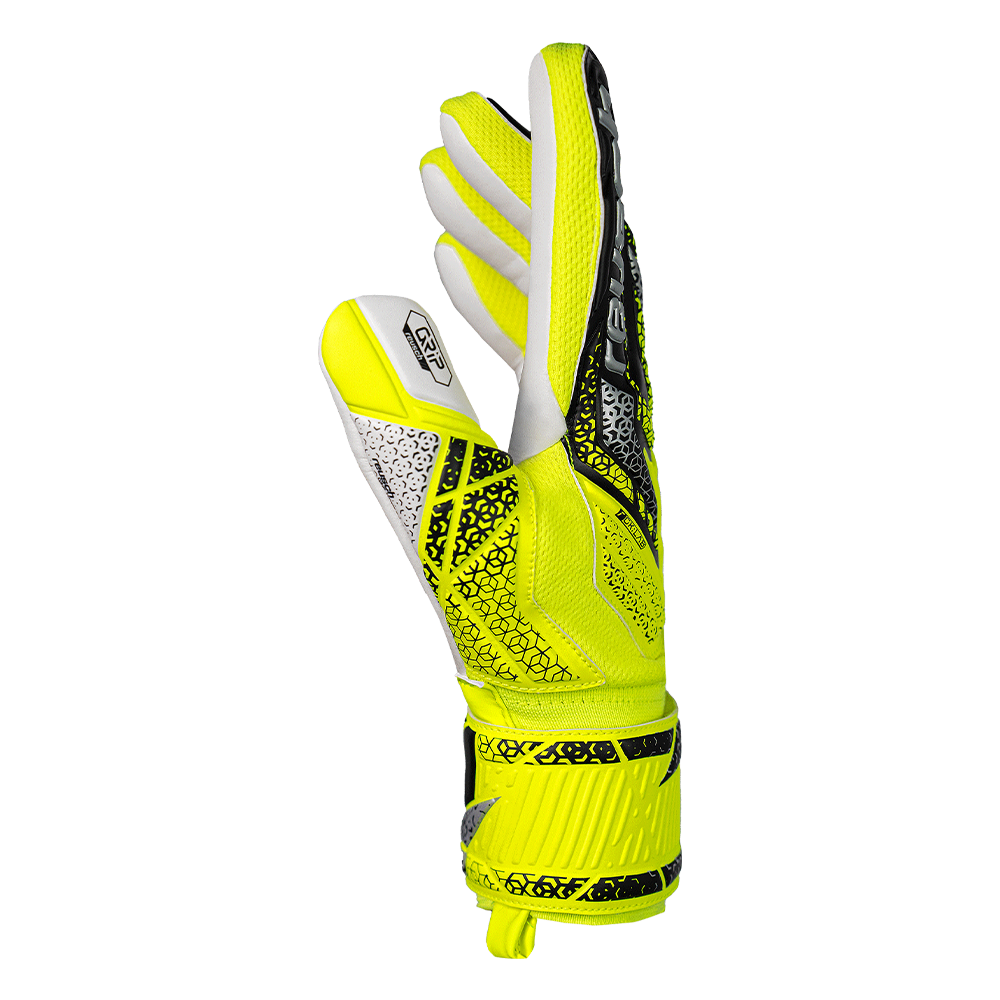 Reusch Attrakt Grip GK Goalkeeper Gloves - Safety Yellow & Silver - Professional Soccer Goalie Gloves for Training & Match Play