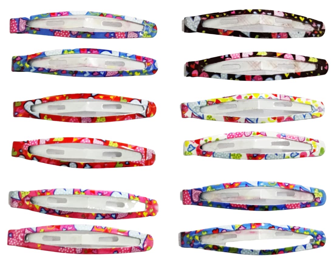Ayushicreationa Women's Metal Oval Tik Tak Hair Clips - Printed Design Barrettes for Girls (6 Pairs, Multi-Color) | Hair Styling Pins for School, Party, Wedding & Everyday Use