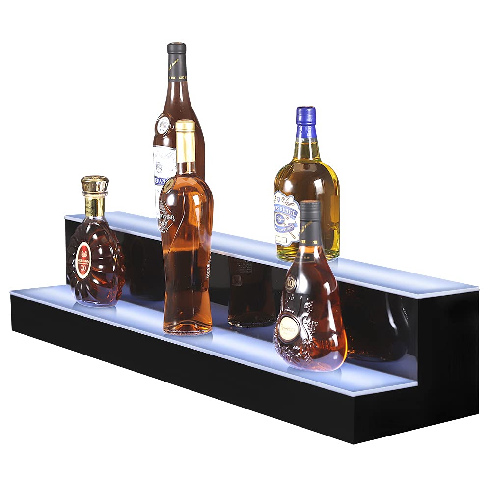 40 Inch Acrylic LED Liquor Bottle Display Shelf - 2 Tier Lighted Bar Shelf with RF Remote Control for Home & Commercial Use | Perfect for Countertop Display in Bars, Restaurants, and Retail Stores