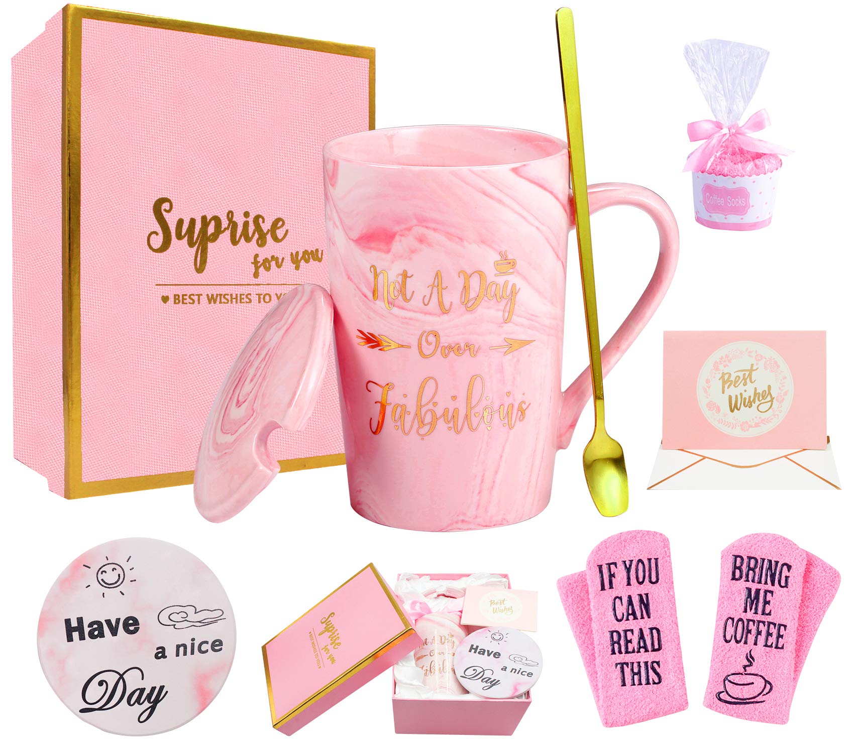 Funny Birthday Gifts for Women - 'Not A Day Over Fabulous' 14oz Ceramic Marble Coffee Tea Mug - Perfect Gift for Her, Wife, Mom, Daughter, Sister & Friends - Great for Office, Home & Coffee Breaks