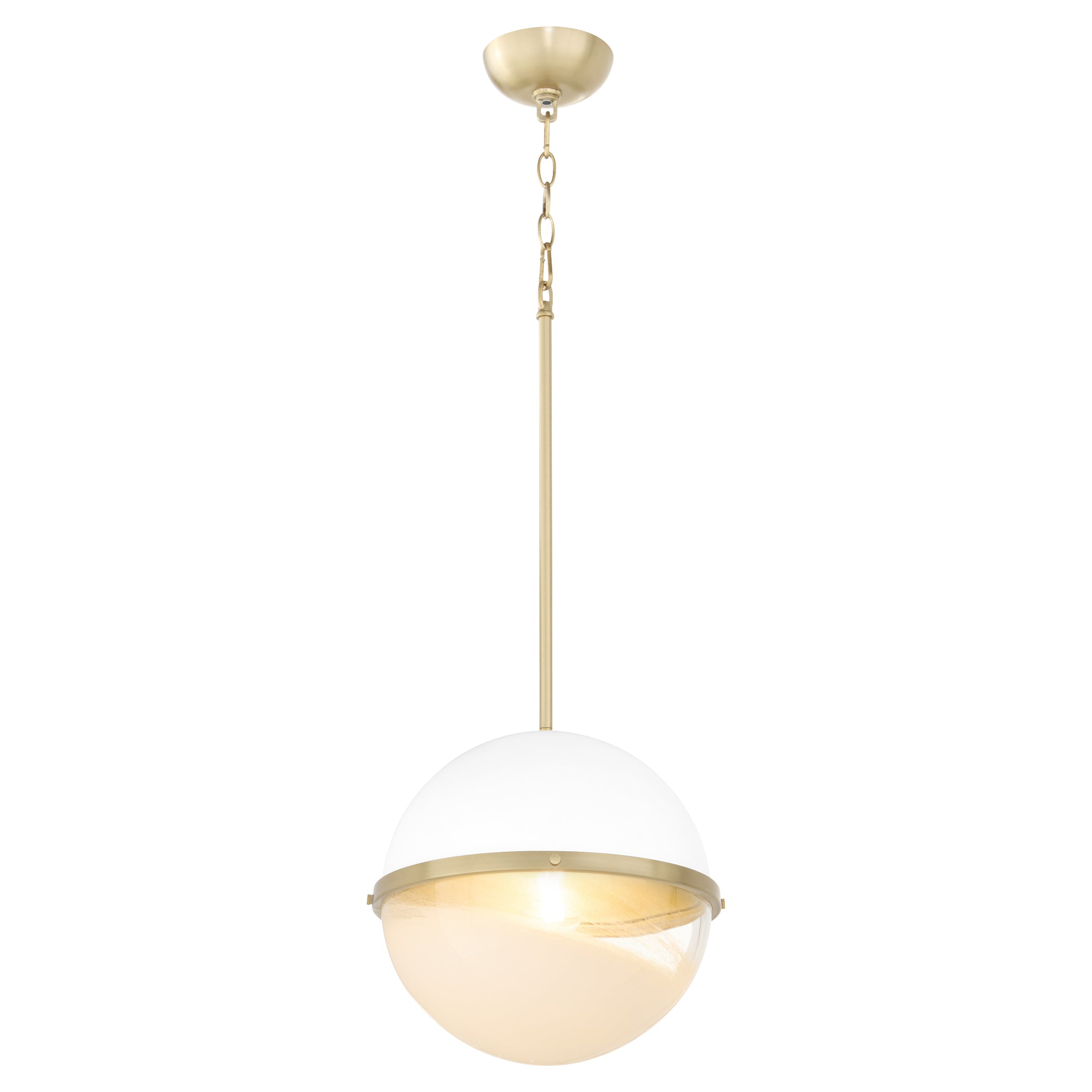 1-Light Pendant Studio White with Aged Brass Finish - Modern Ceiling Light for Kitchen Island, Dining Room & Bedroom Lighting