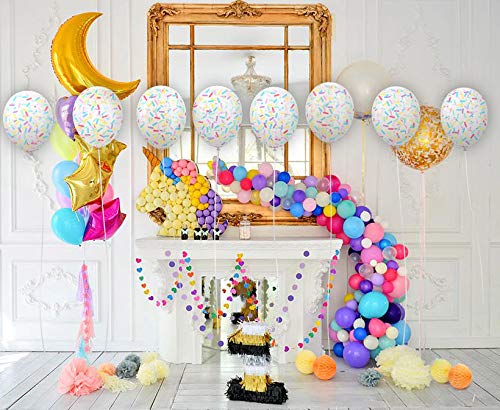 Sprinkle Confetti Balloons | Pastel Rainbow Pre-Filled 12 Inch | Ice Cream Donut Theme | Perfect for Birthday Parties, Baby Showers, and Festive Events (16 Pack)