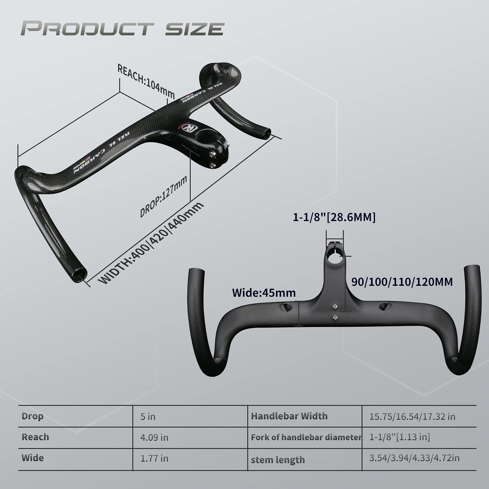 Carbon Fiber Road Bike Handlebars - Lightweight Aero Integrated Handlebar with Stem (40/42/44cm) | UD Matte Finish for Racing & Endurance Cycling | Perfect for Road Bikes & Triathlon Training