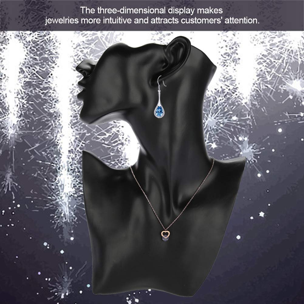 Elegant Black Jewelry Display Mannequin Bust Stand - Necklace & Earring Holder for Pendant Jewelry - Perfect for Boutique, Retail Store, and Trade Show Displays