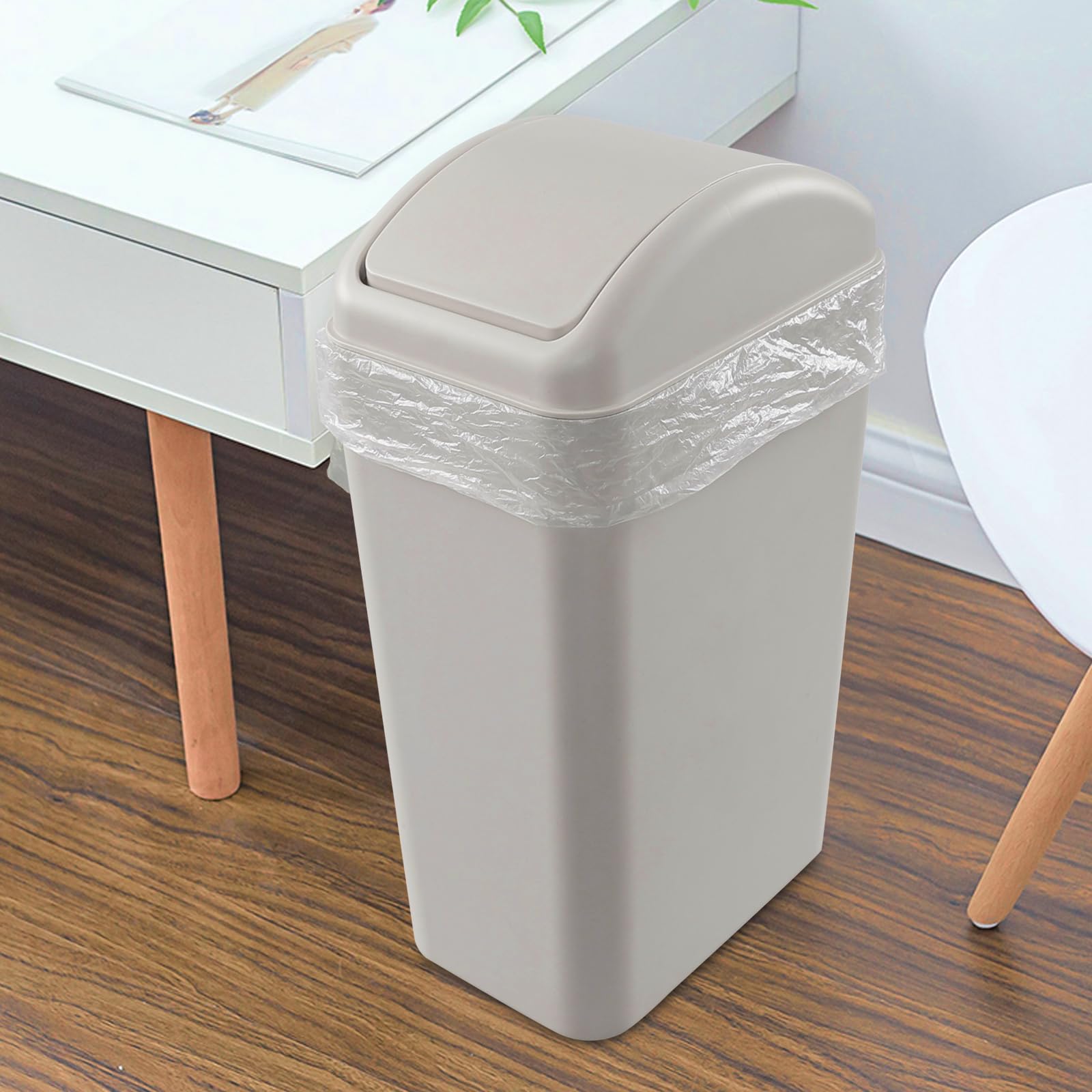 Ramddy Slim Trash Can 14L - Modern Swing Lid Garbage Bin for Kitchen, Bathroom, Office & Home Use - Space Saving Small Waste Basket with Odor Control