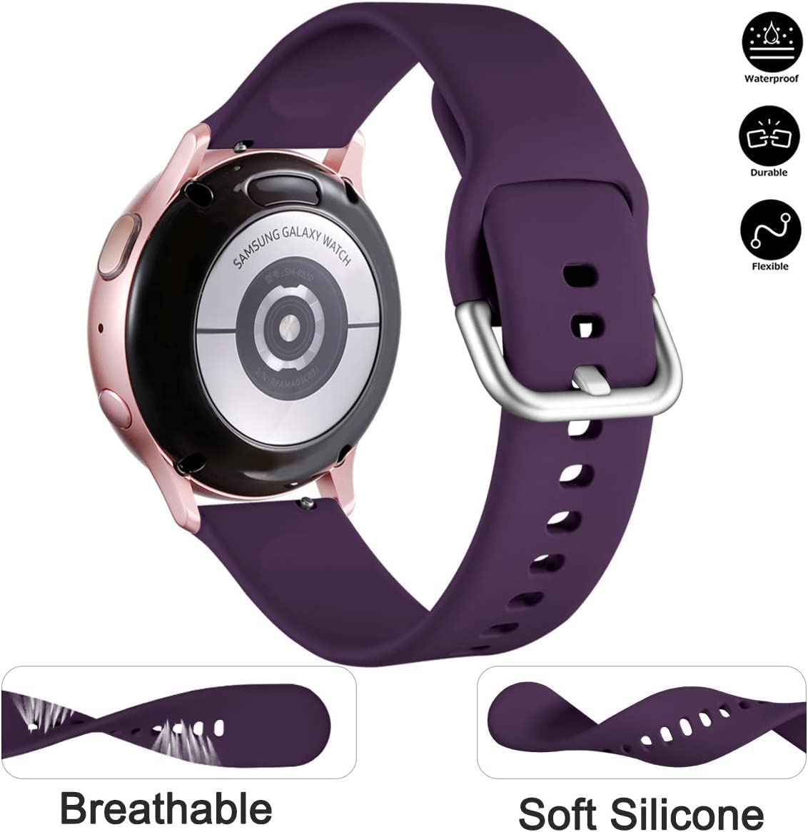 Lerobo 3-Pack 20mm Silicone Sport Watch Bands Compatible with Samsung Galaxy Active 2 (40mm/44mm), Galaxy Watch 3 (41mm/45mm), Active & Galaxy Watch (42mm) - Purple, Slate Blue, Wine | Durable & Comfortable for Running, Swimming & Daily Wear