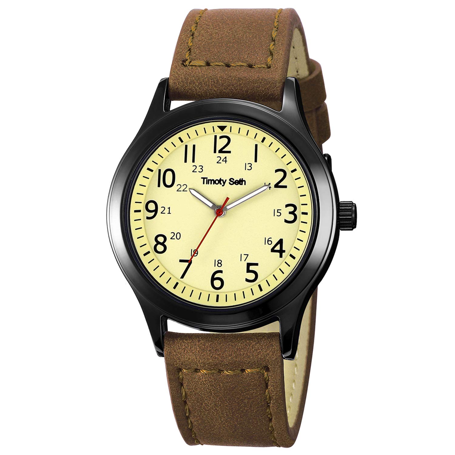 Timothy Seth Men's Military Tactical Watch - 3 ATM Waterproof, Calendar Date, Quartz Movement, Nylon/Leather Strap - Outdoor Sports, Hiking, Camping & Casual Wear