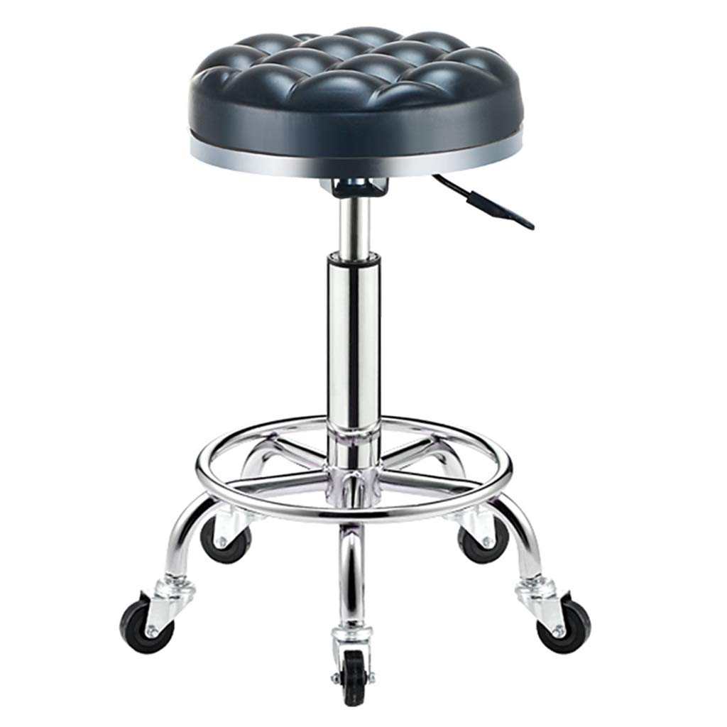 360° Swivel Bar Stool with Adjustable Height - Electroplated Frame Rolling Office Chair for Home & Salon - Black Modern Rotating Stool (33x48cm) - Perfect for Kitchen Islands, Home Offices & Beauty Salons