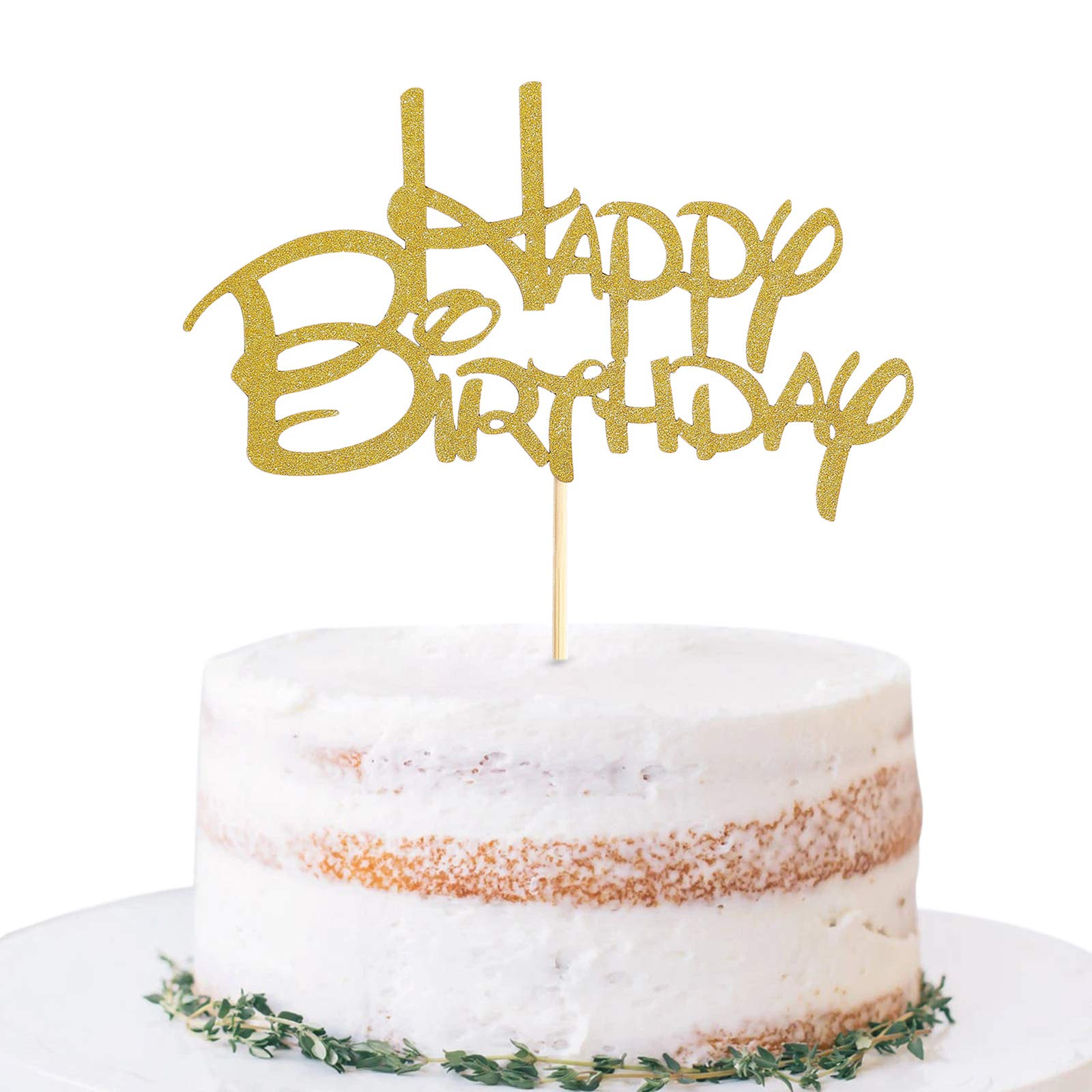 Golden Happy Birthday Cake Topper - Glittery Gold Cake Decorations for Birthday Parties, Photo Booth Props & Cake Smash Celebrations | Elegant Gold Paper Cake Topper Flags for Wedding, Baby Shower & Anniversary Cakes