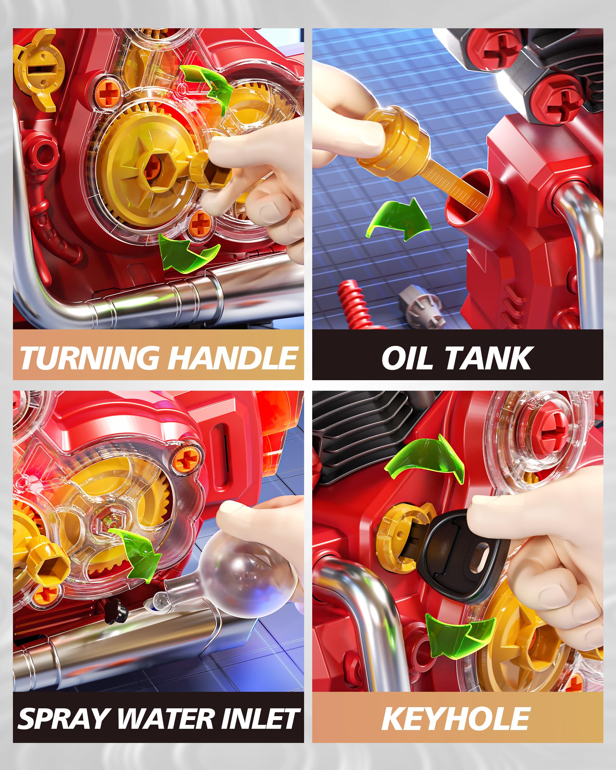 **Motorcycle Engine Building Kit for Kids - STEM Educational Mechanic Toy with Light & Sound, Science Learning Model for Boys & Girls Ages 3+, Realistic DIY Mechanic Tools (Red) - Perfect for Birthday Gifts & STEM Classroom Activities**