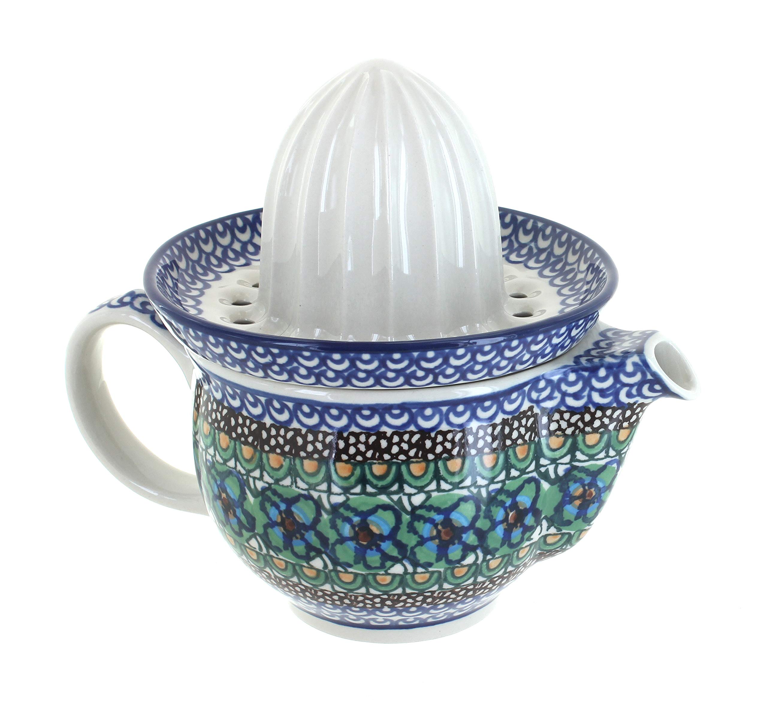 Blue Rose Polish Pottery Mardi Gras Juice Squeezer & Jug - Handcrafted Ceramic Lemonade Pitcher for Parties, Home Decor & Kitchen Use