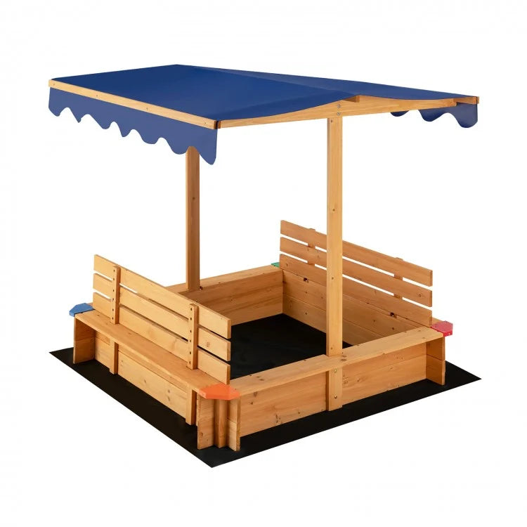 Kids Wooden Sandbox with Canopy & 2 Bench Seats - Outdoor Play Sand Box for Toddlers & Children - Perfect for Backyard, Garden, and Playground Fun