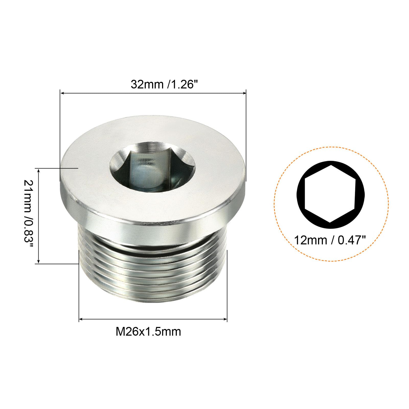 PATIKIL M26x1.5 Internal Hex Head Pipe Plug - 45# Steel Male Threaded Fitting with Sealing Ring for Plumbing, Hydraulic & Pneumatic Systems - Ideal for Pipe End Termination in Industrial, Automotive & DIY Applications