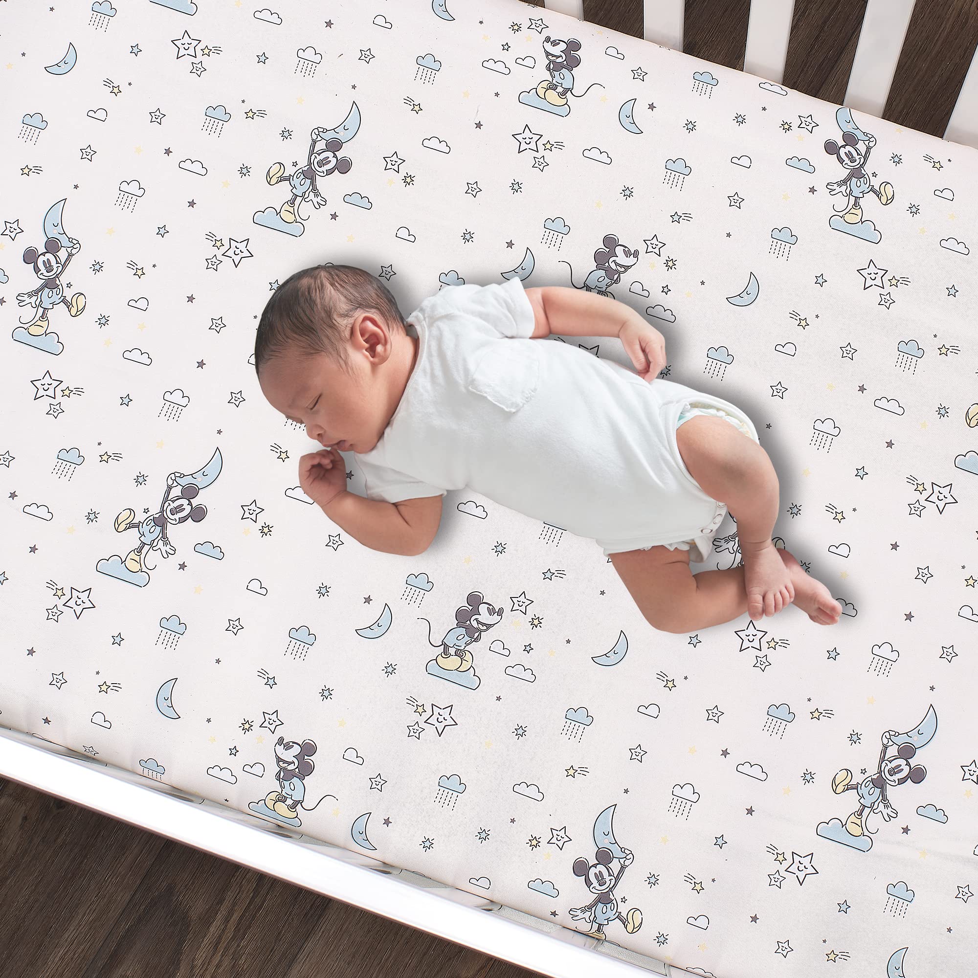 Disney Baby Moonlight Mickey Mouse 3-Piece Crib Bedding Set for Nursery | Soft & Cozy Lambs & Ivy Collection | Perfect for Newborns & Toddlers | Nursery Decor & Baby Shower Gift