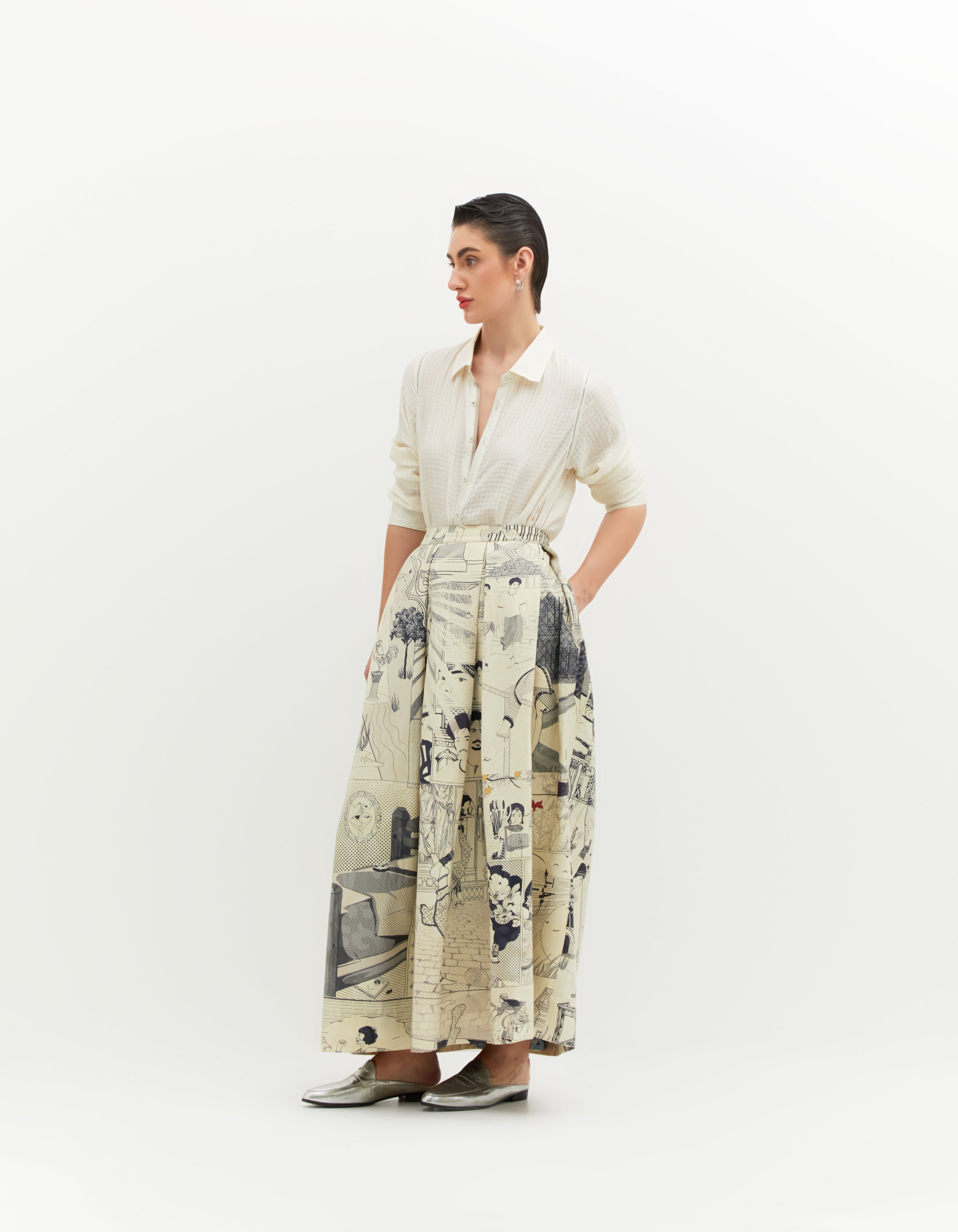 SD Leap Audrey Skirt - Elegant Black & White Silk Damask Midi Skirt for Women | Perfect for Office Wear, Cocktail Parties & Special Occasions