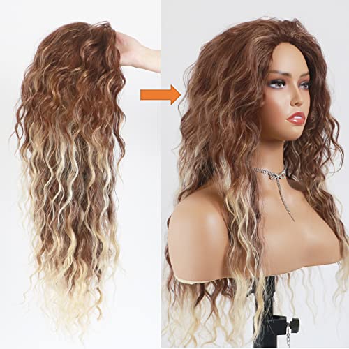 Curly Blonde Brown Reverse Ombre Wig - Long Synthetic Hairpiece for Cosplay, Halloween & Daily Fashion