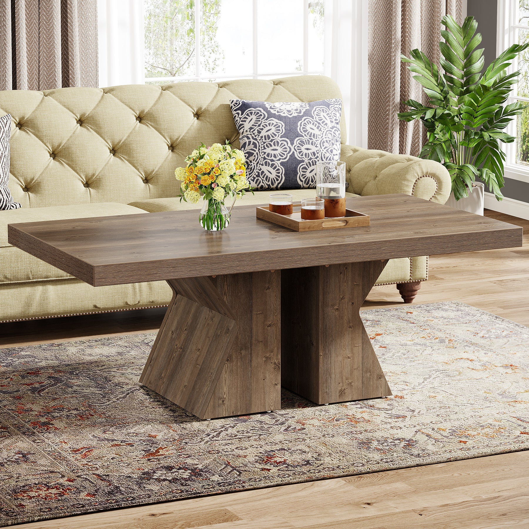 47 Inch Solid Wood Coffee Table - Modern Rectangular Living Room Center Table with Storage Shelf | Perfect for Snacks, Books & Home Decor