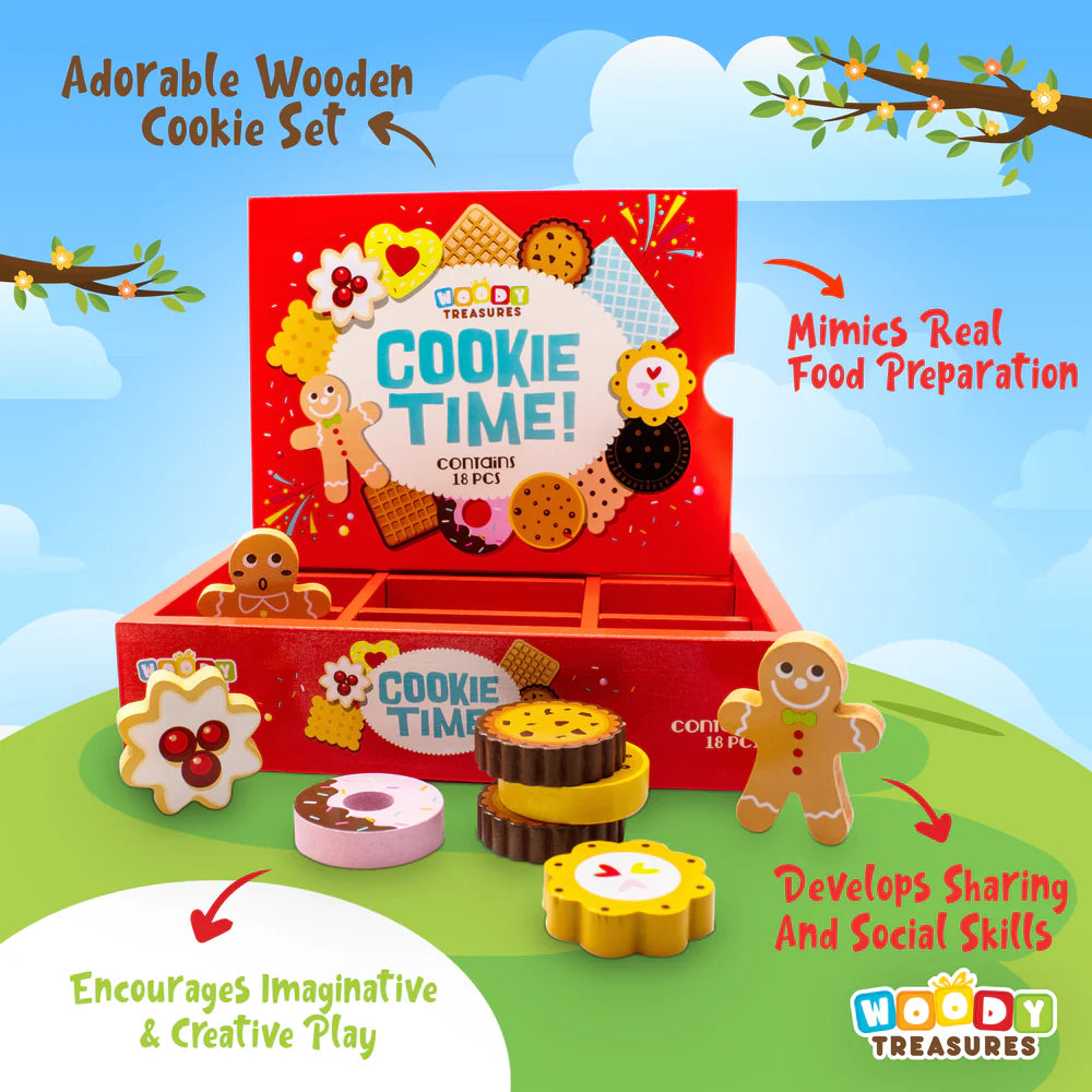 Wooden Toy Biscuit Box for Kids - Pretend Play Food Set for Toddlers - Perfect for Kitchen Role Play & Learning Fun