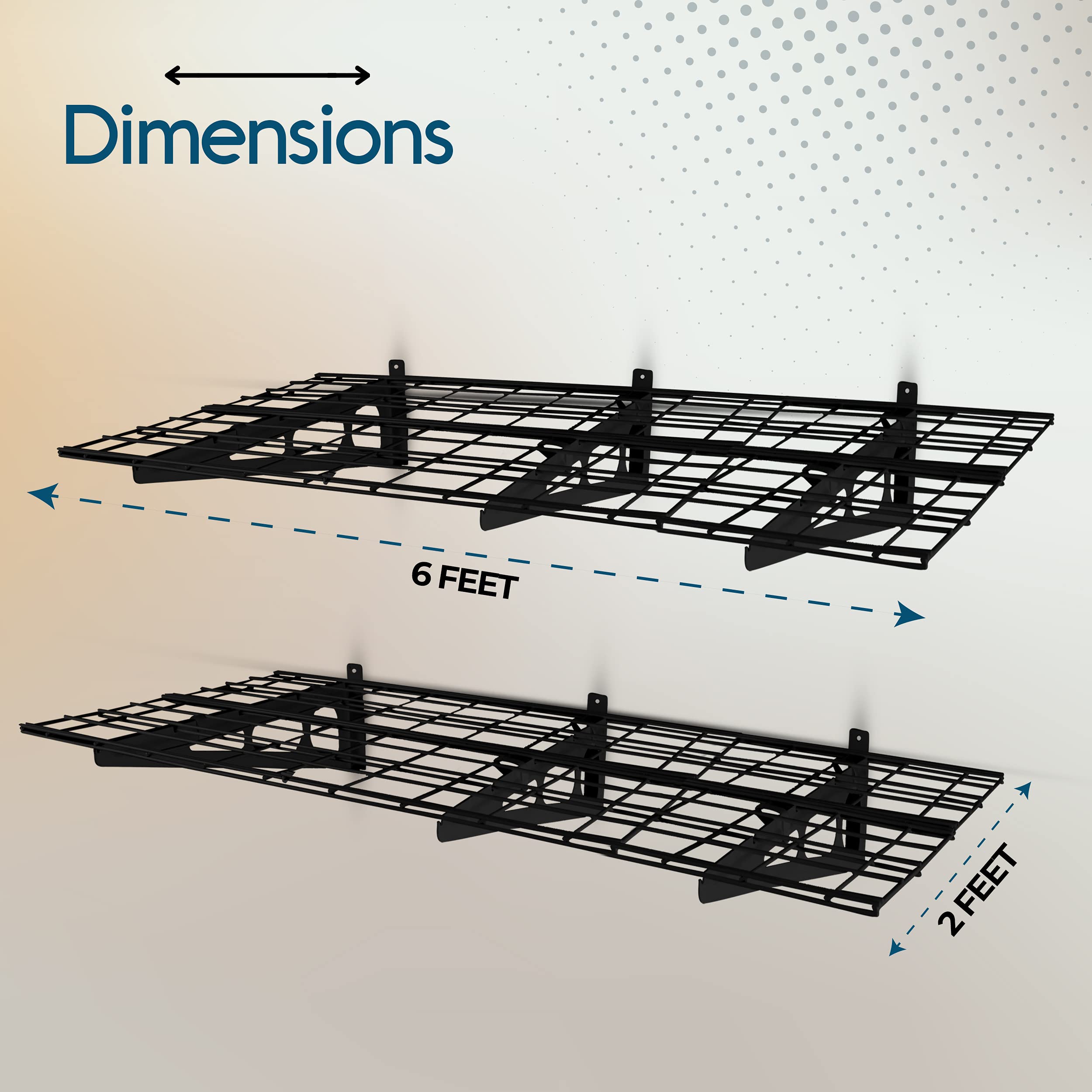 Heavy Duty Wall Mounted Garage Shelving Storage Racks (2 Pack) | 2’ x 6’ Floating Shelves for Garage, Basement & Workshop Organization | Steel Wire Grid Wall Shelf System with 400 lbs Capacity - Black | Perfect for Storing Tools, Sports Equipment & Seasonal Items