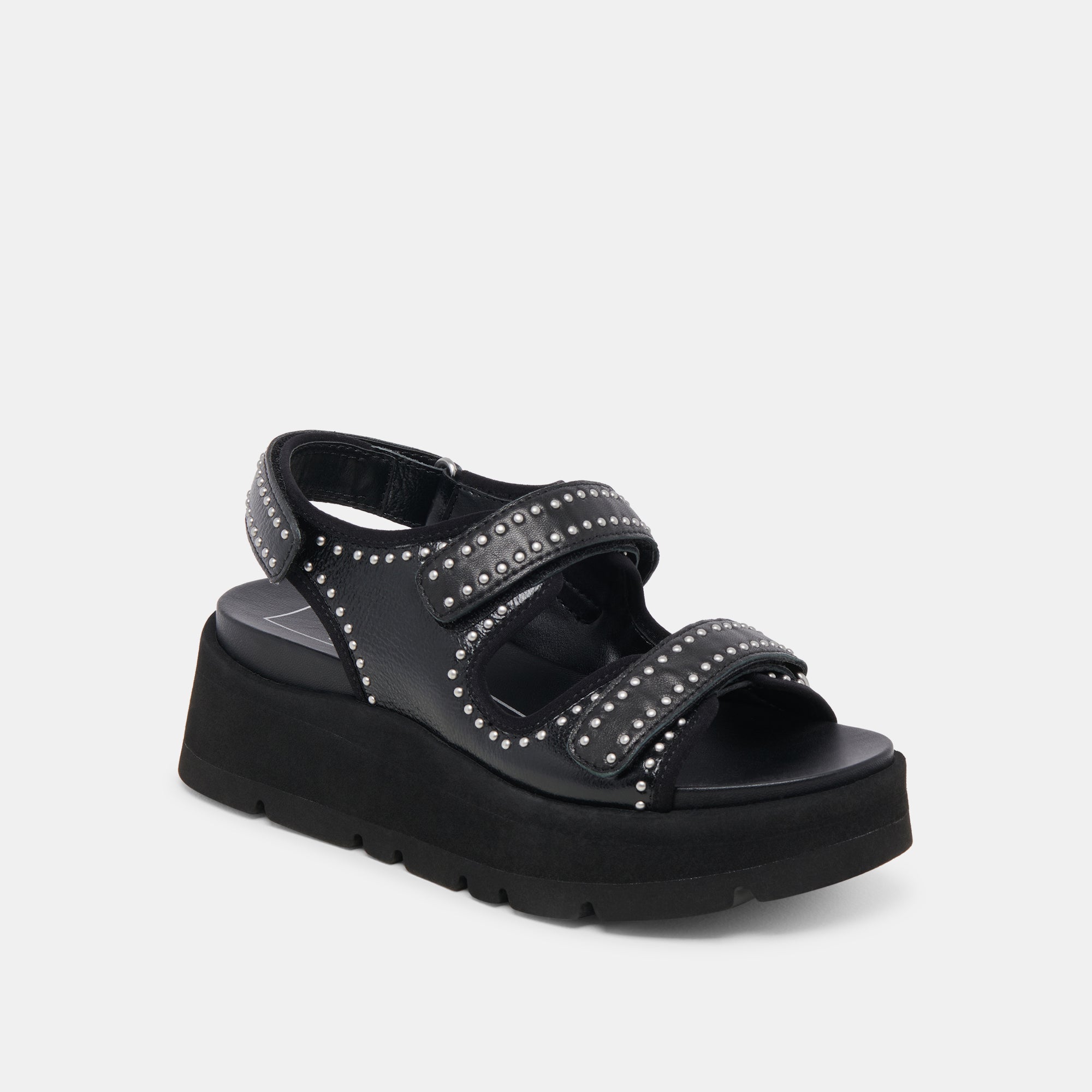 Dubai Stud Sandals for Women - Midnight Crinkle Patent Leather Strappy Heels - Perfect for Parties, Weddings & Night Out