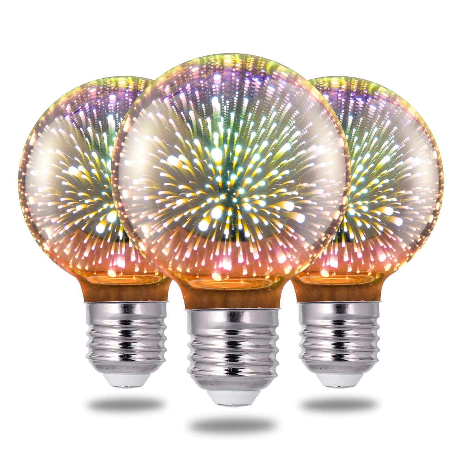 Porseme 3D Firework Decorative LED Light Bulb - E26 Base, 4W, 100-240V, Warm White Glass Bulb (3-Pack) - Perfect for Home Decor, Bedroom Lighting, Party & Holiday Decorations