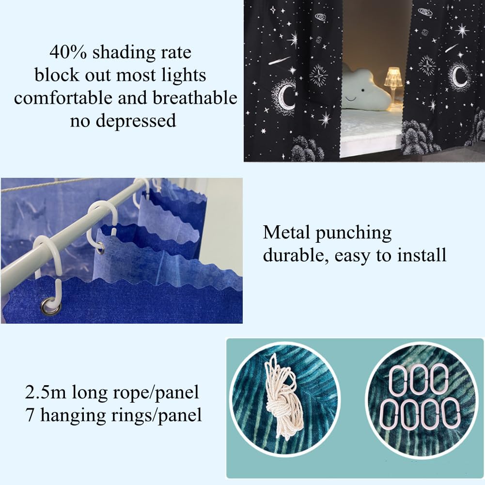 iBluelover Bunk Bed Curtains - Breathable Dustproof Blackout Curtains for Dorm Beds, College Students & Loft Sleeping - Lightproof Canopy Tent for Privacy & Better Sleep (Single Sleeper, Home Use)