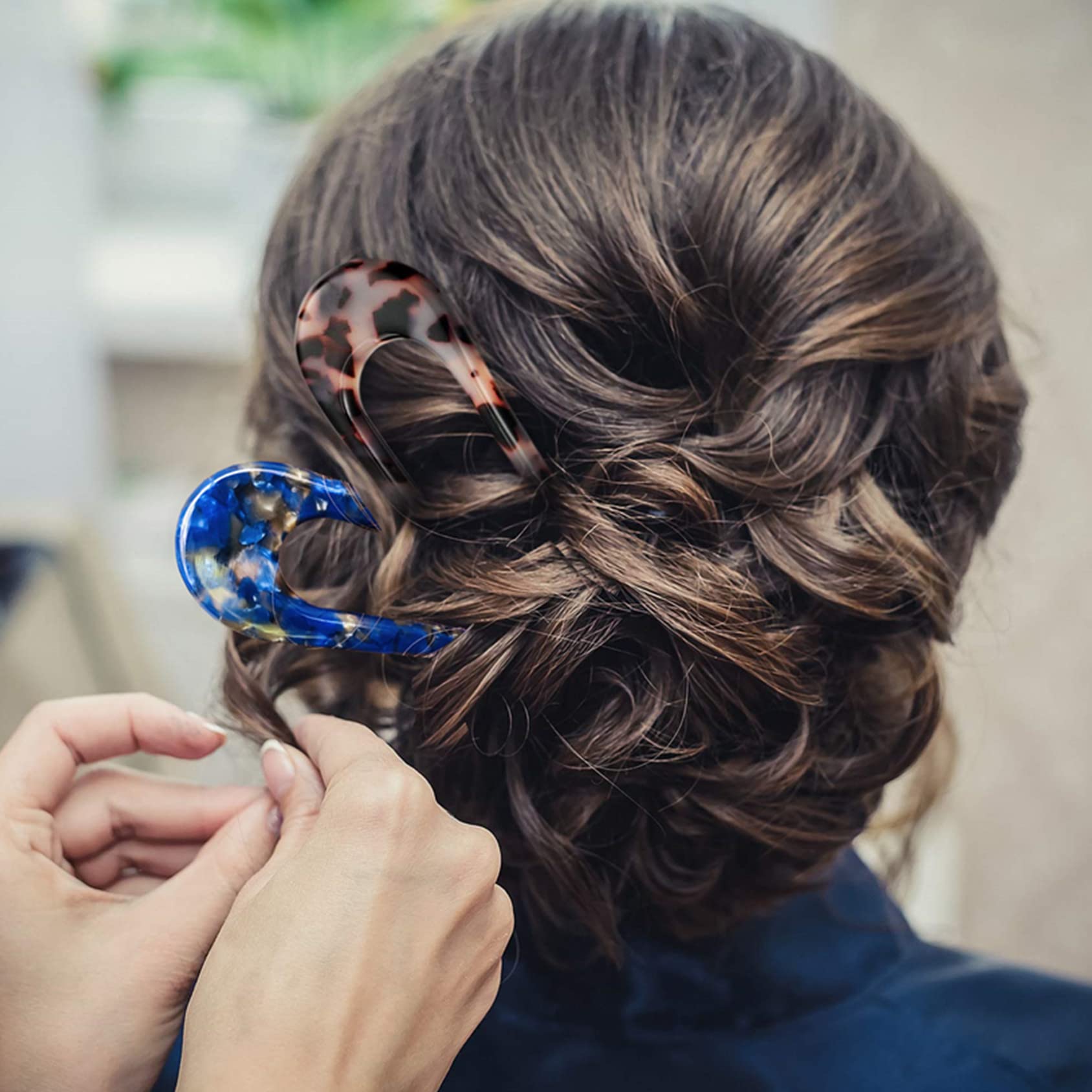 Tortoise Shell French Hair Forks & U-Shaped Hair Pins Set - 2 Prong Acetate Hair Sticks for Women, Chignon & Updo Hairstyles (2 Pack) - Perfect for Weddings, Parties & Everyday Elegant Looks