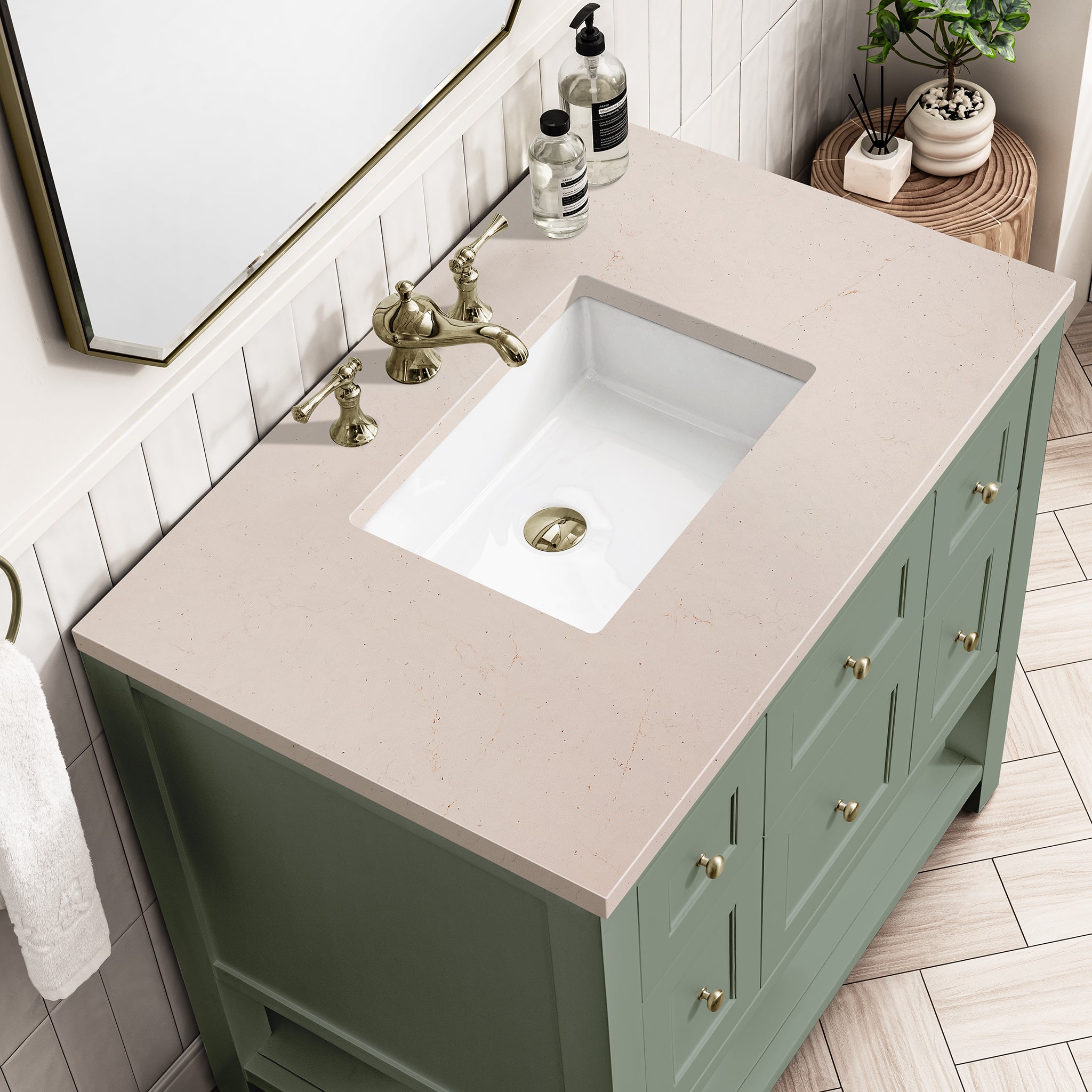 Breckenridge 36 Inch Single Bathroom Vanity with Smokey Celadon Finish & 3CM Eternal Marfil Countertop - Perfect for Modern Home Bathroom Renovation and Small Space Design
