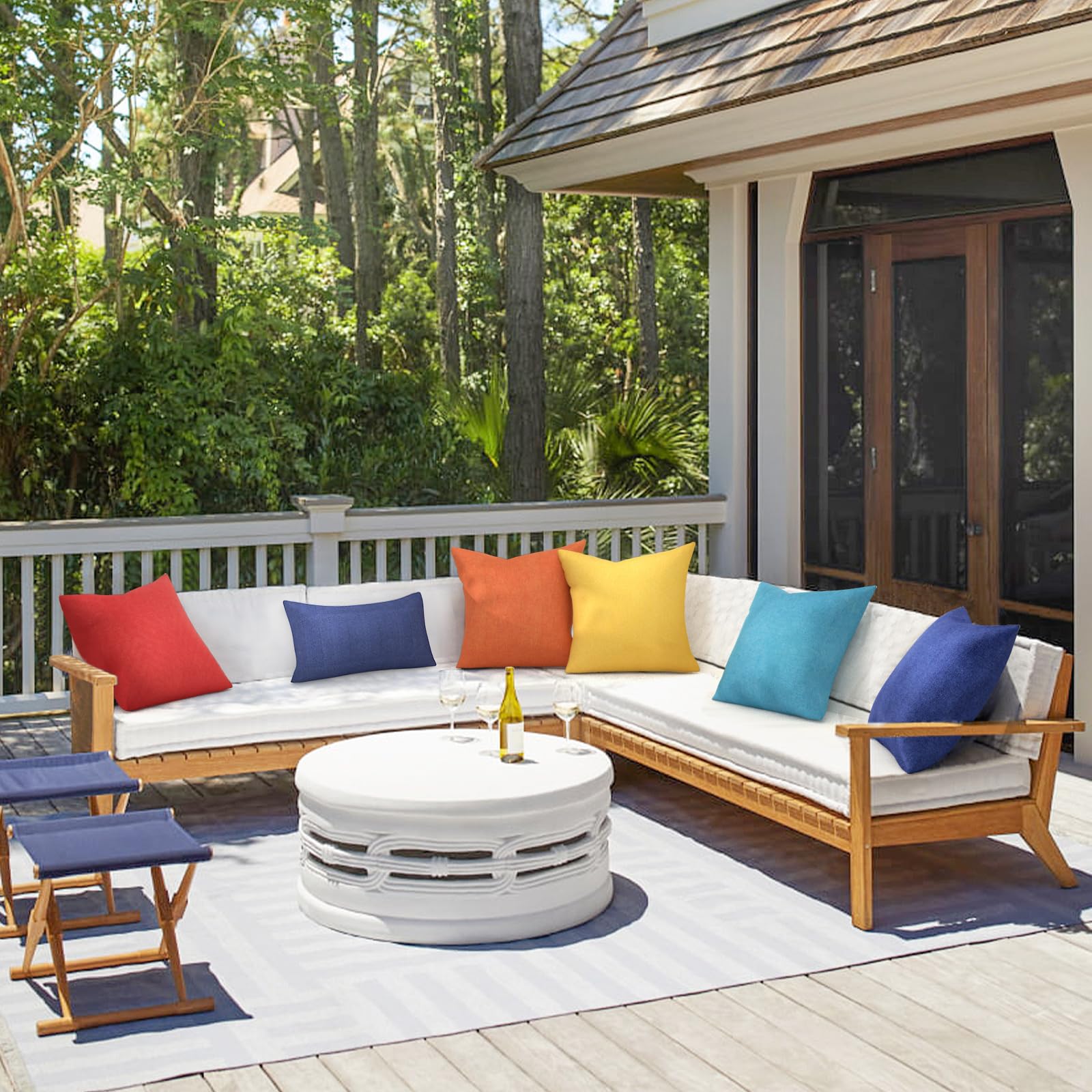 2 Pack Waterproof Outdoor Throw Pillow Covers - 18x18 Inch Yellow Farmhouse Decorative Cushion Cases for Patio, Garden, Sofa & Home Decor - Weatherproof & Durable for Outdoor Use