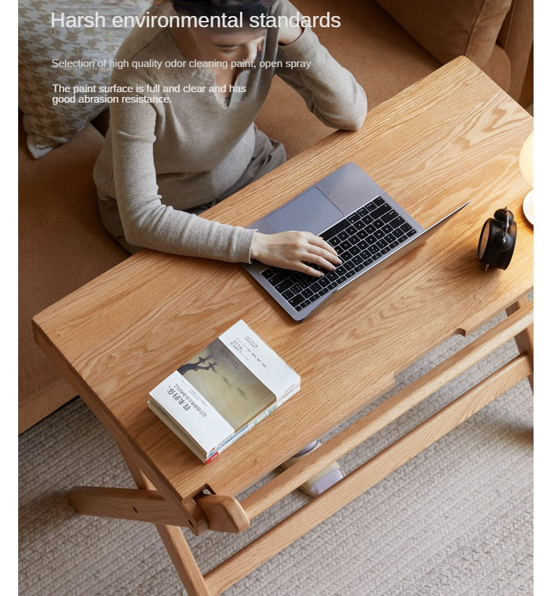 Solid Oak Wood Modern Folding Table - Space-Saving Dining & Work Desk for Small Apartments, Outdoor Picnics & Home Office