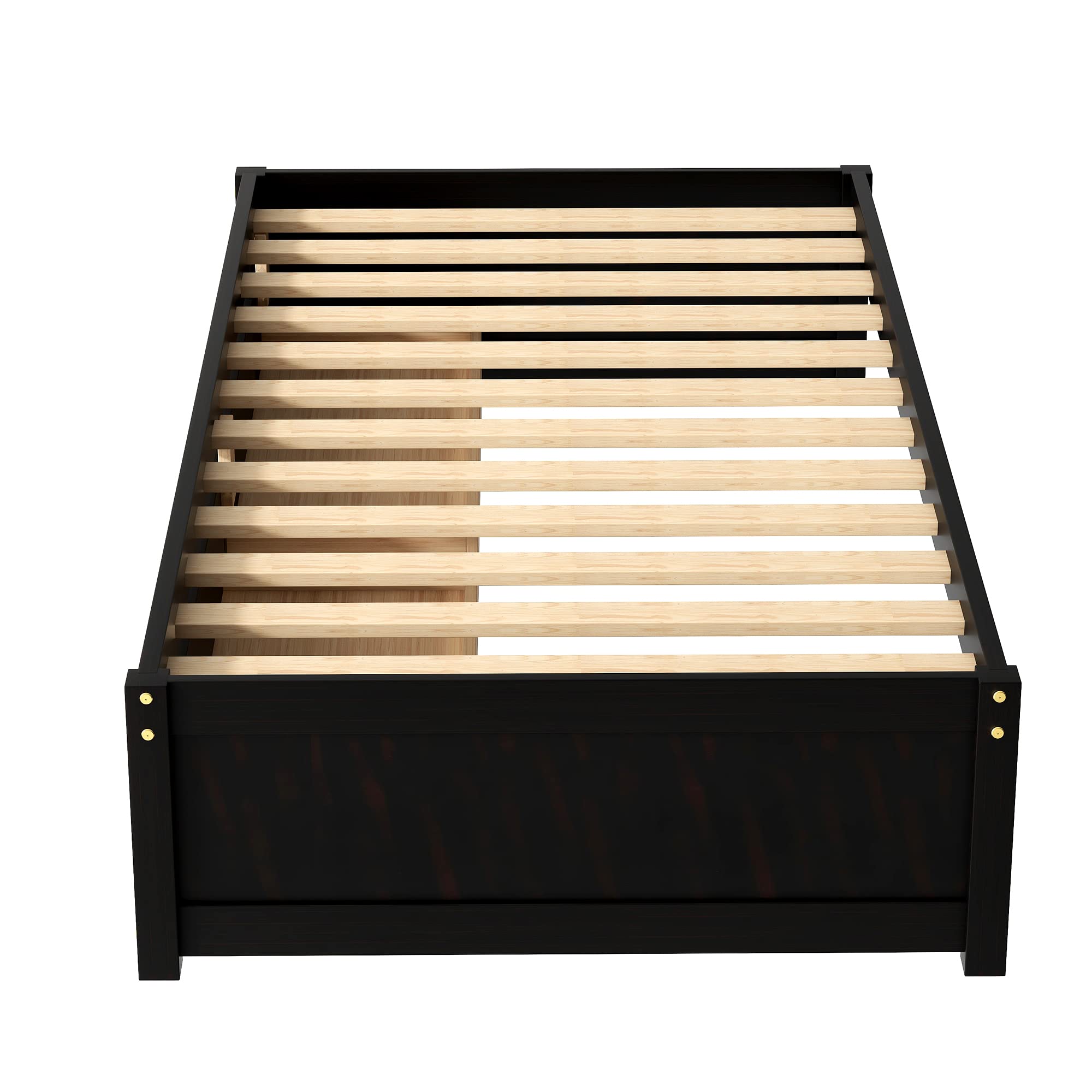 Twin Size Platform Bed Frame with 2 Storage Drawers - Solid Wood Captains Bed No Headboard for Kids & Teens (Espresso) | Space-Saving Bedroom Furniture for Small Rooms & Dormitories