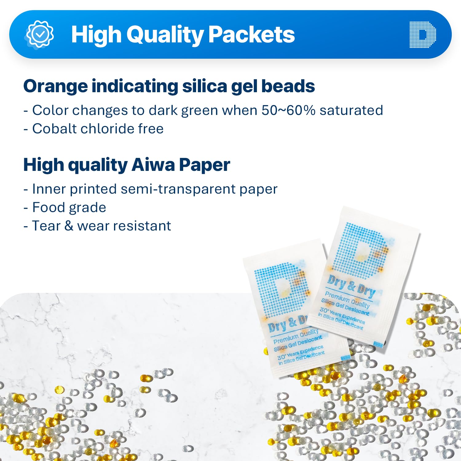 Dry & Dry 2 Gram [6000 Packets] Food Safe Orange Indicating Silica Gel Desiccant Packs - Moisture Absorber for Food Storage, Electronics, Documents & Closet Protection