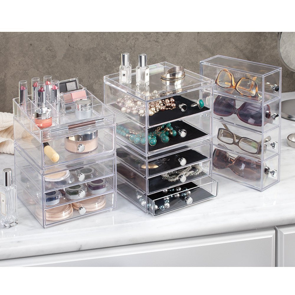 CLARITY Cosmetic Organizer with Drawer - Acrylic Makeup Storage Case for Vanity, Bathroom & Travel - Perfect for Lipsticks, Brushes & Skincare Products