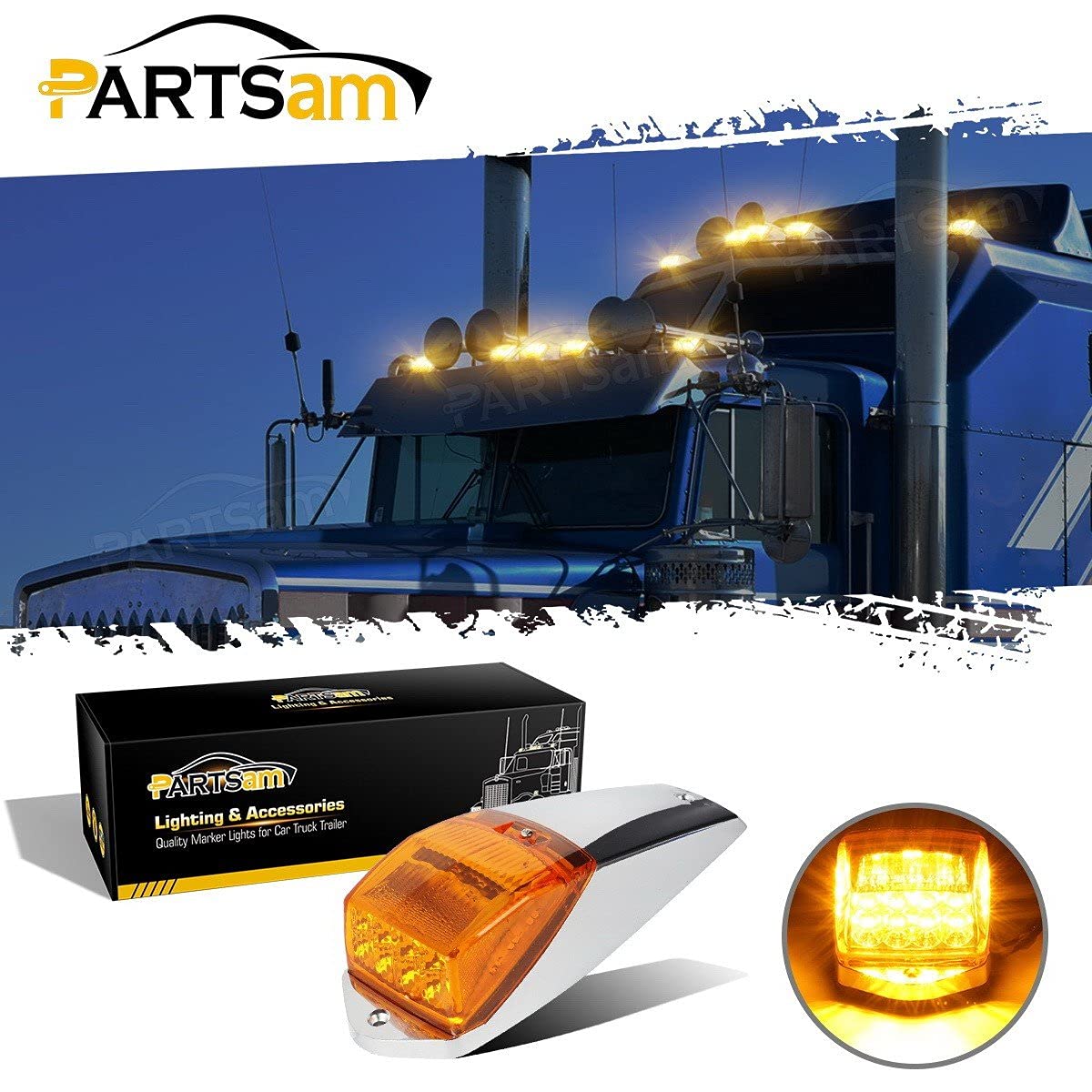 Partsam 5PCS 31LED Amber Cab Marker Roof Running Lights & 48LED Round Double Face Stop Turn Tail Lights - Heavy Duty Truck & Trailer Lighting for Enhanced Visibility & Safety