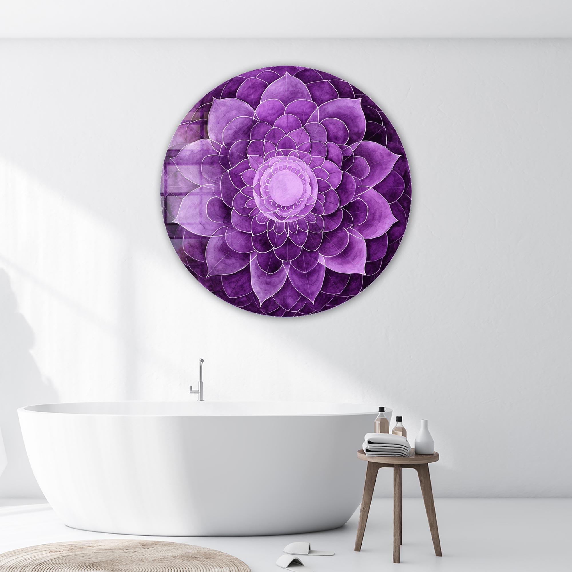 Purple Flower Rounded Glass Wall Art - Elegant Home Decor for Living Room, Bedroom & Office - Perfect for Gifts & Interior Design