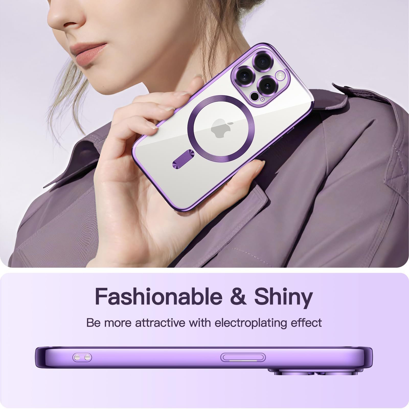 JETech Soft Clear Case for iPhone 15 Pro 6.1-Inch - Shockproof TPU Phone Cover with Full Camera Protection & MagSafe Wireless Charging Compatibility (Purple) - Perfect for Everyday Use, Travel & Outdoor Activities