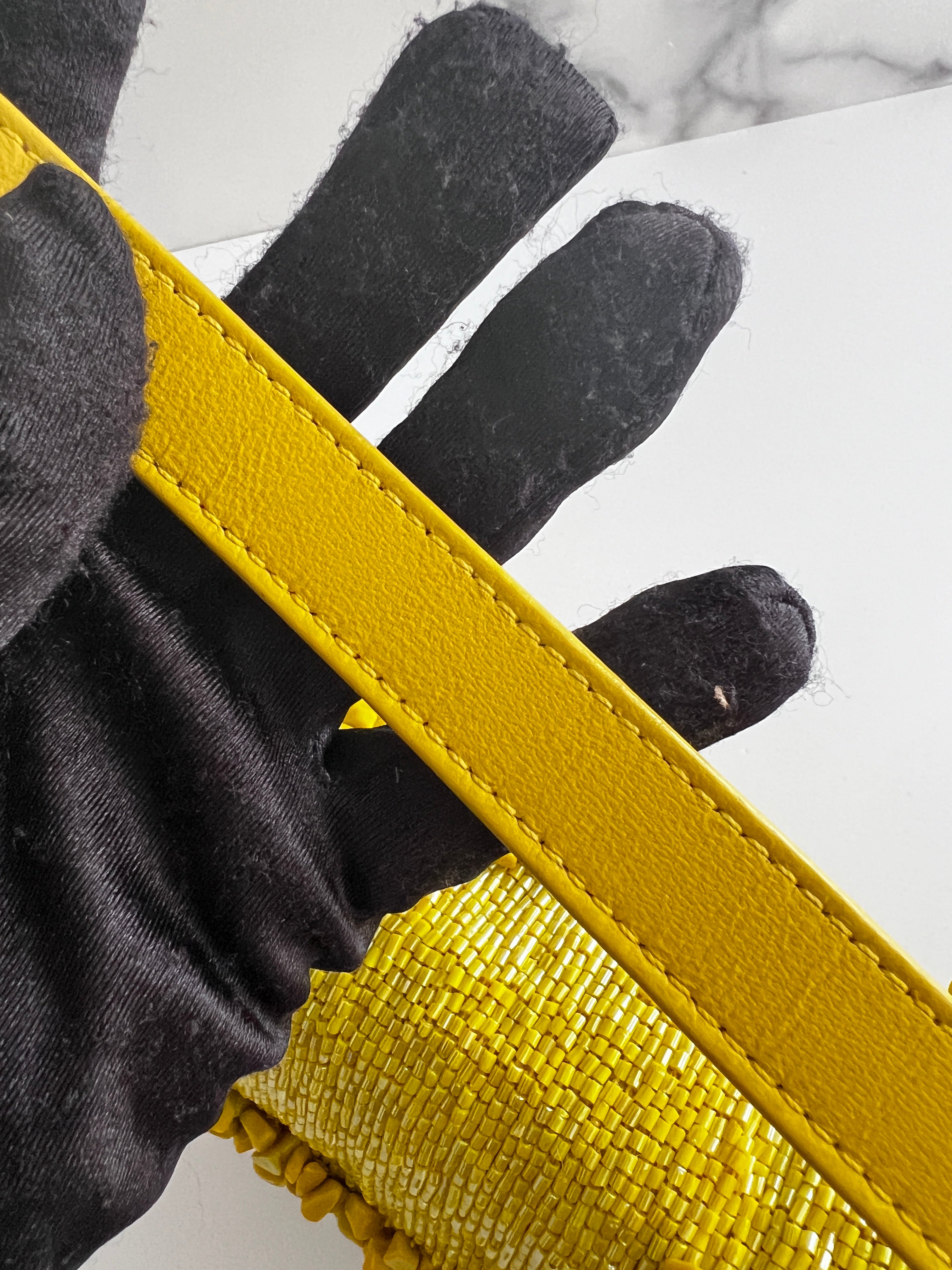 Vintage Fendi Yellow Beaded Baguette Bag - Luxury Designer Handbag for Women | Perfect for Evening Parties, Weddings & Special Occasions