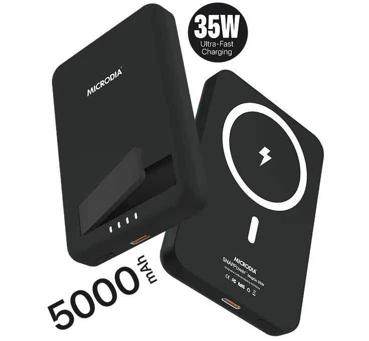 MICRODIA SNAPPower™ MagGo 35W Magnetic Wireless Power Bank - 5000mAh Portable Charger with 15W Fast Wireless Charging & 20W USB-C PD | Perfect for iPhone, Android, Travel, and On-the-Go Charging