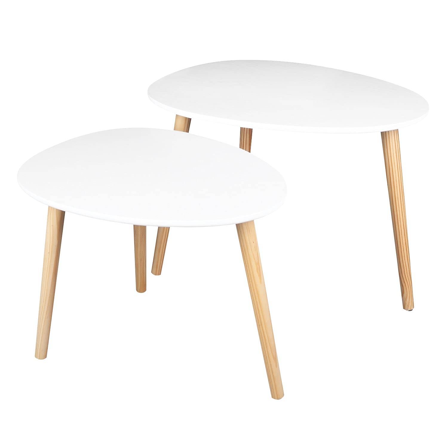 GANFANREN FCH 2-Piece White Wood Side Table Set - Modern Coffee Table & End Table for Living Room, Bedroom, Office | Compact & Stylish Furniture for Small Spaces, Apartments, Dorms