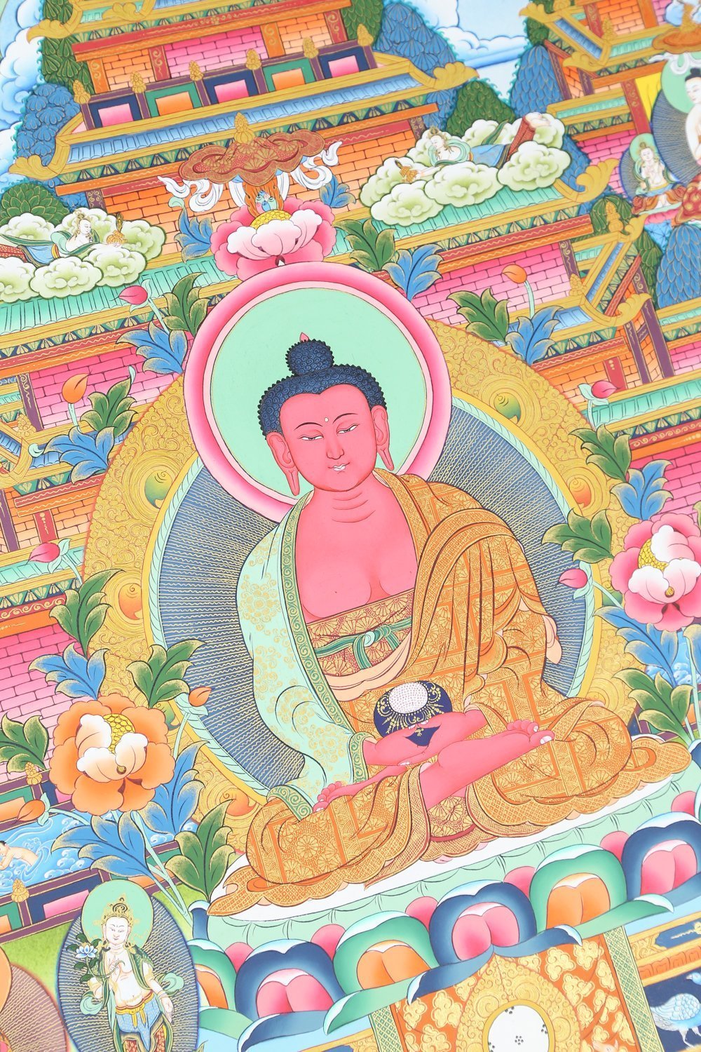 Hand Painted Shakyamuni Buddha Thangka - Authentic Tibetan Buddhist Wall Art for Meditation, Home Decor & Spiritual Practice