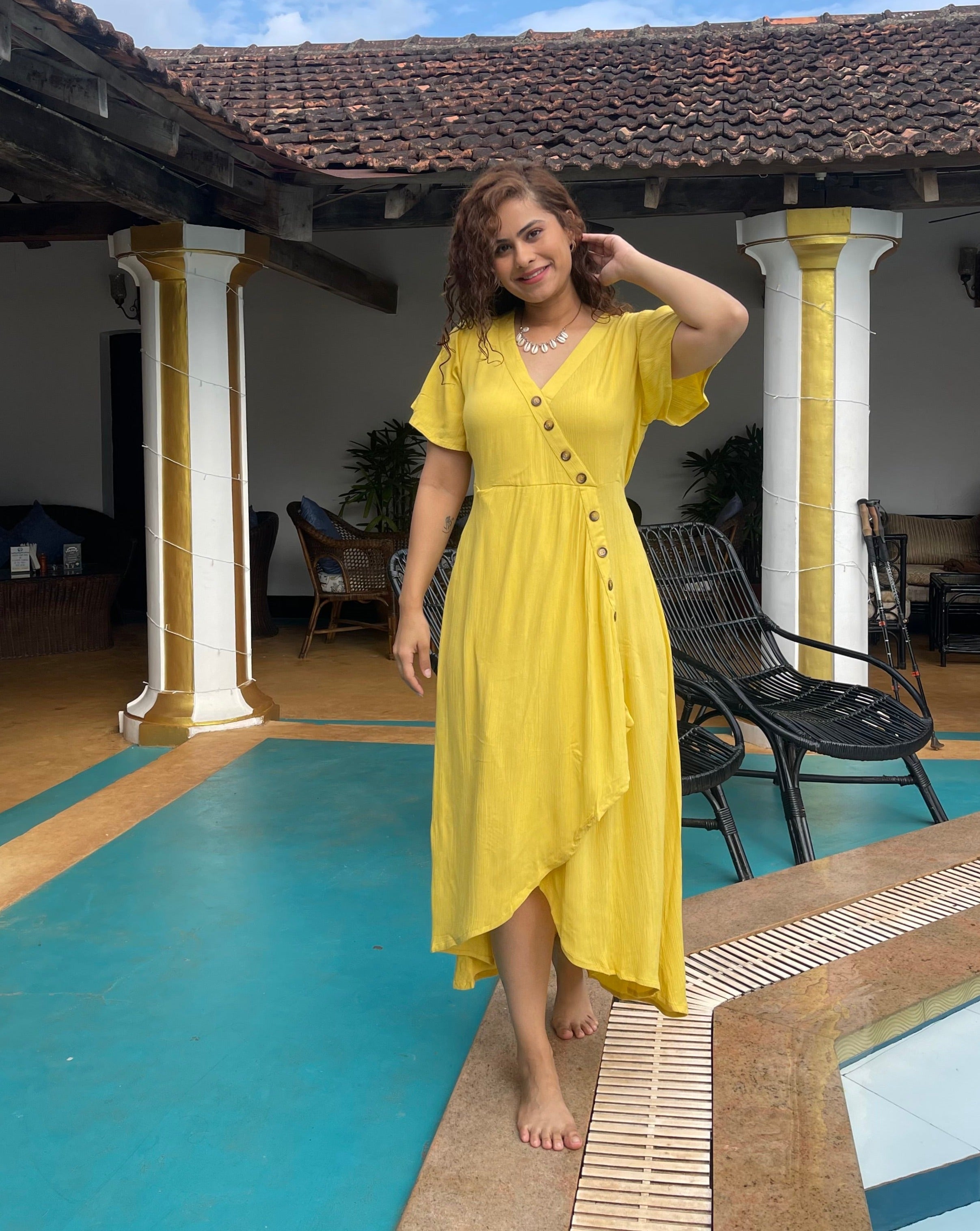 Sunshine Yellow Summer Dress for Women - Flowy Casual Sundress for Beach, Vacation & Outdoor Activities