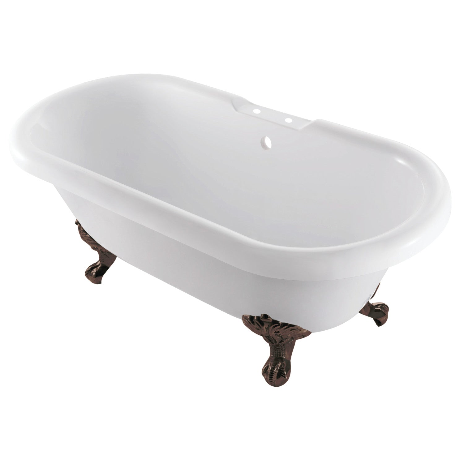 67 Inch Acrylic Oval Double Ended Clawfoot Bathtub with 7 Inch Faucet Drillings - Glossy White/Oil Rubbed Bronze - Perfect for Luxury Bathrooms & Spa Retreats