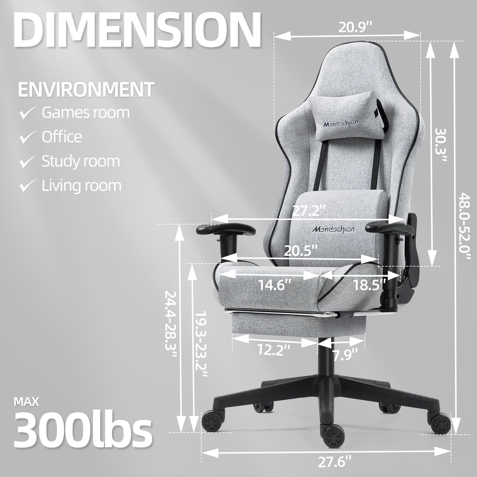 Premium Gaming Chair with Pocket Spring - Ergonomic High Back Office Chair with Massage & Footrest, Adjustable Armrest & Headrest - Reclining Computer Desk Chair for Racing Games & Long Work Sessions (Grey) - Perfect for Home Office, Gaming Setup & Streaming Studios
